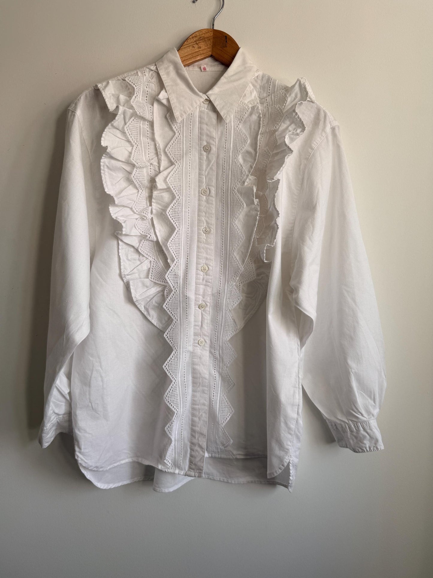 Vintage White Cotton Ruffle Lace Blouse | Romantic Victorian Cottagecore Shirt