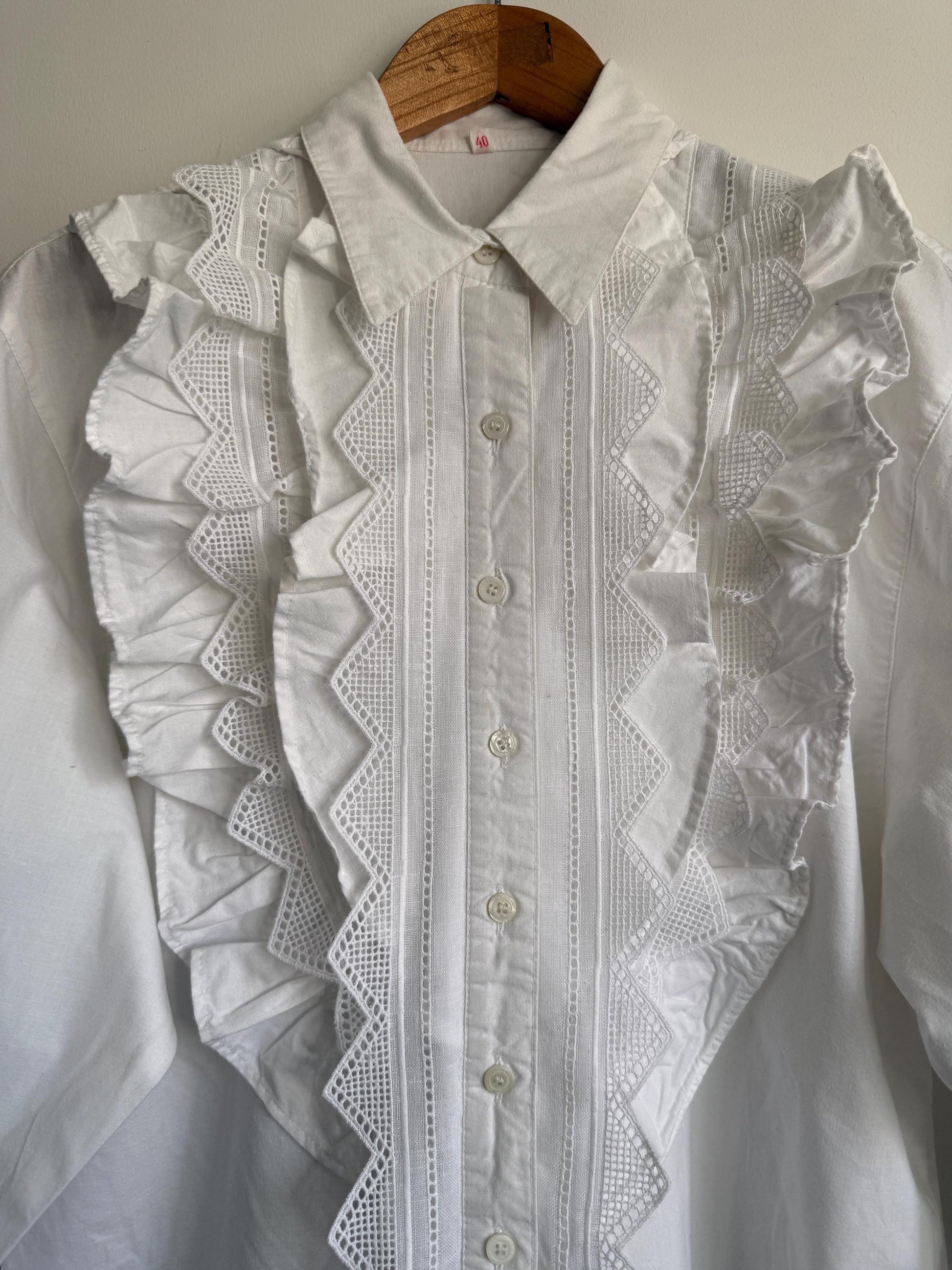 Vintage White Cotton Ruffle Lace Blouse | Romantic Victorian Cottagecore Shirt