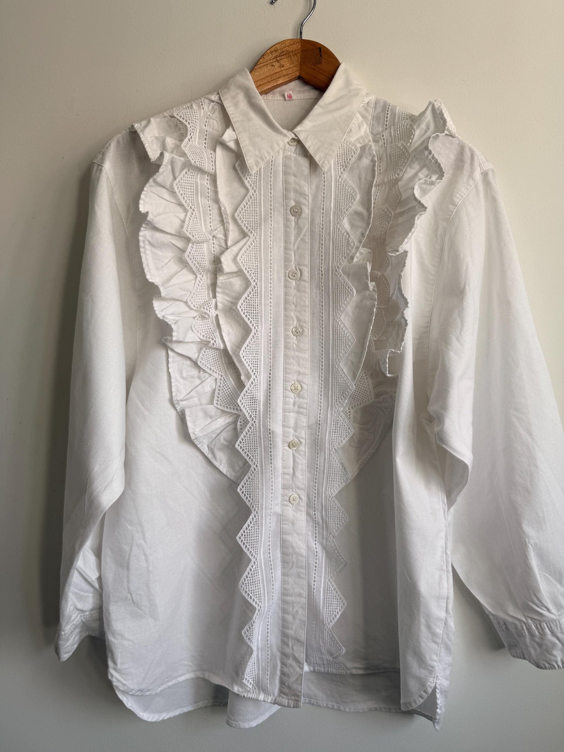 Vintage White Cotton Ruffle Lace Blouse | Romantic Victorian Cottagecore Shirt