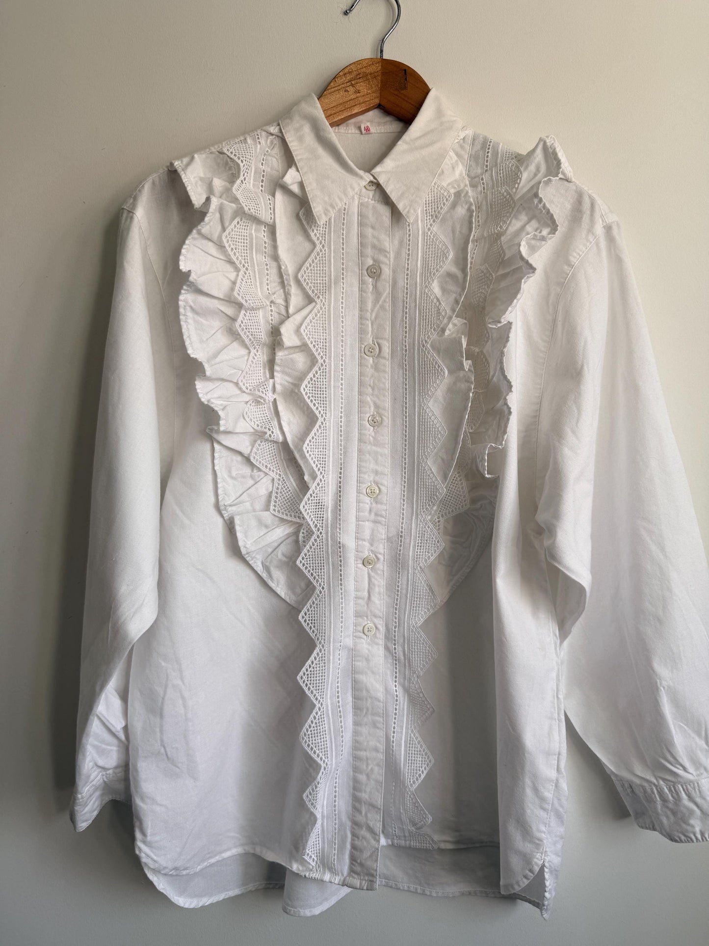 Vintage White Cotton Ruffle Lace Blouse | Romantic Victorian Cottagecore Shirt
