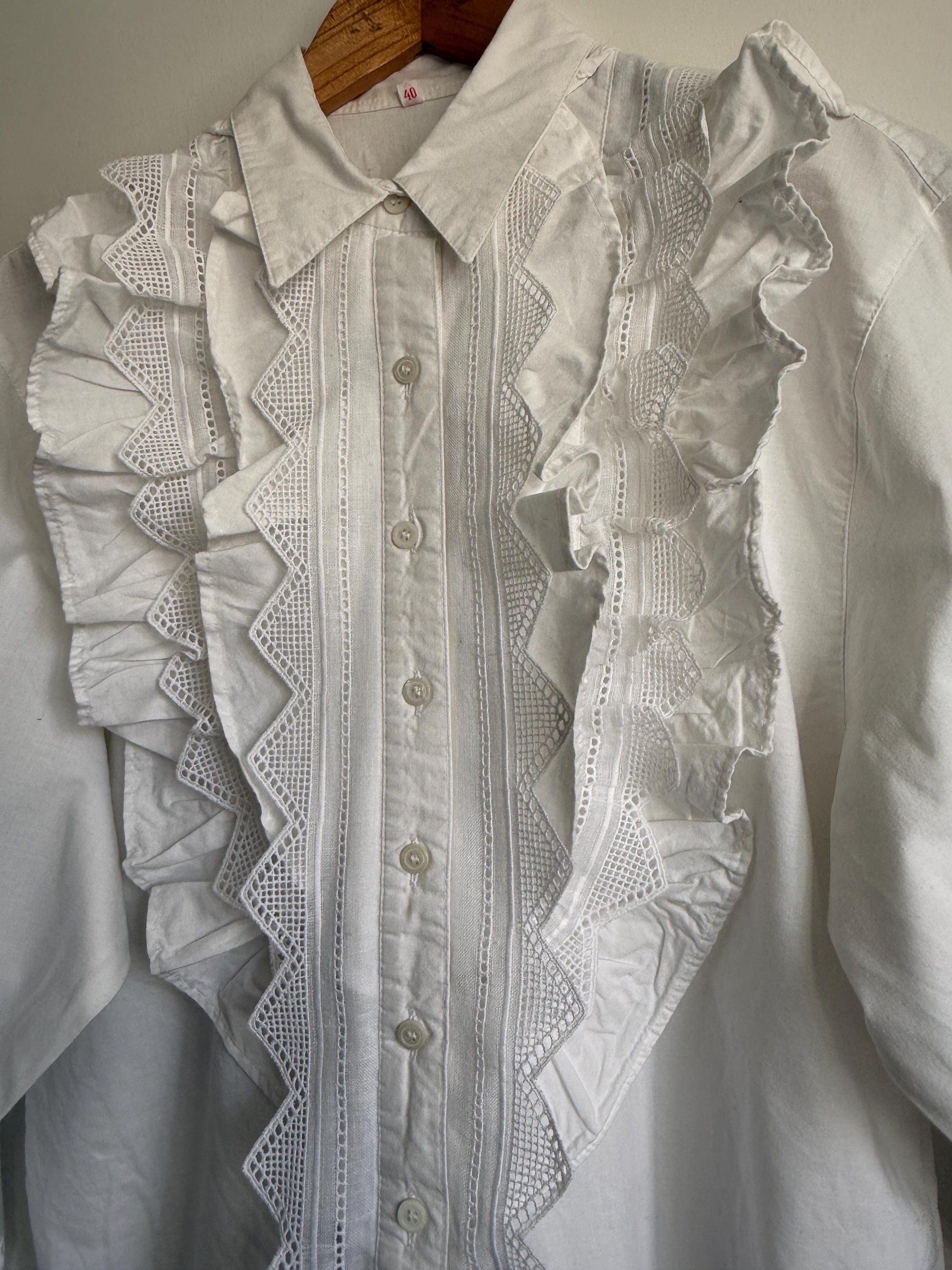 Vintage White Cotton Ruffle Lace Blouse | Romantic Victorian Cottagecore Shirt