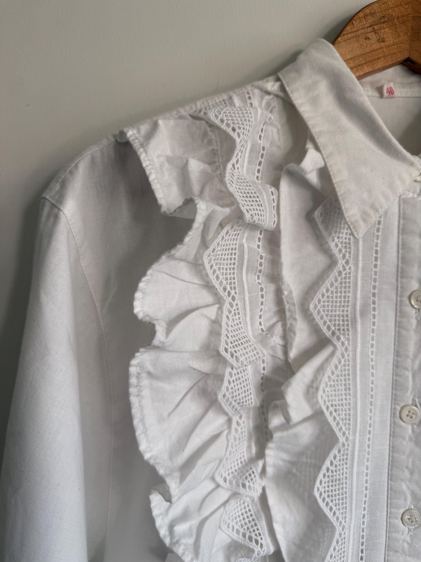Vintage White Cotton Ruffle Lace Blouse | Romantic Victorian Cottagecore Shirt