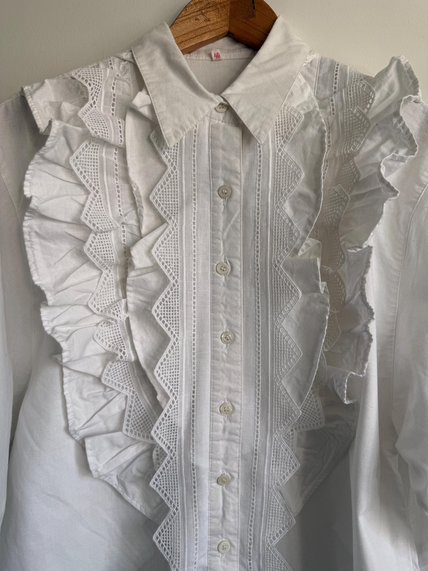 Vintage White Cotton Ruffle Lace Blouse | Romantic Victorian Cottagecore Shirt