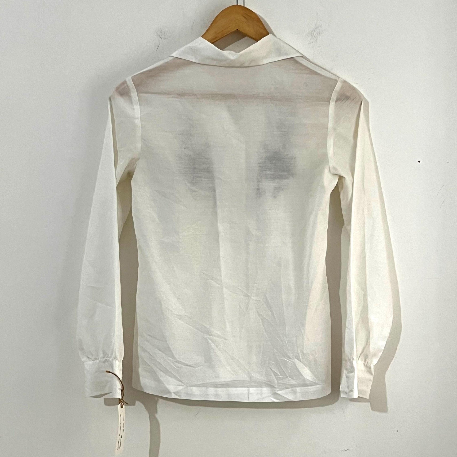 Vintage White Hand ladies Embroidered Blouse Length off white with mushroom brown floral embroidery UK Size 8