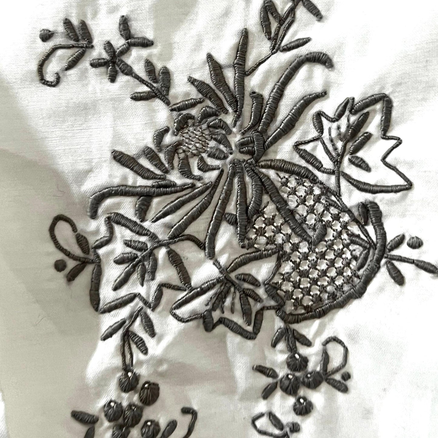 Vintage White Hand ladies Embroidered Blouse Length off white with mushroom brown floral embroidery UK Size 8