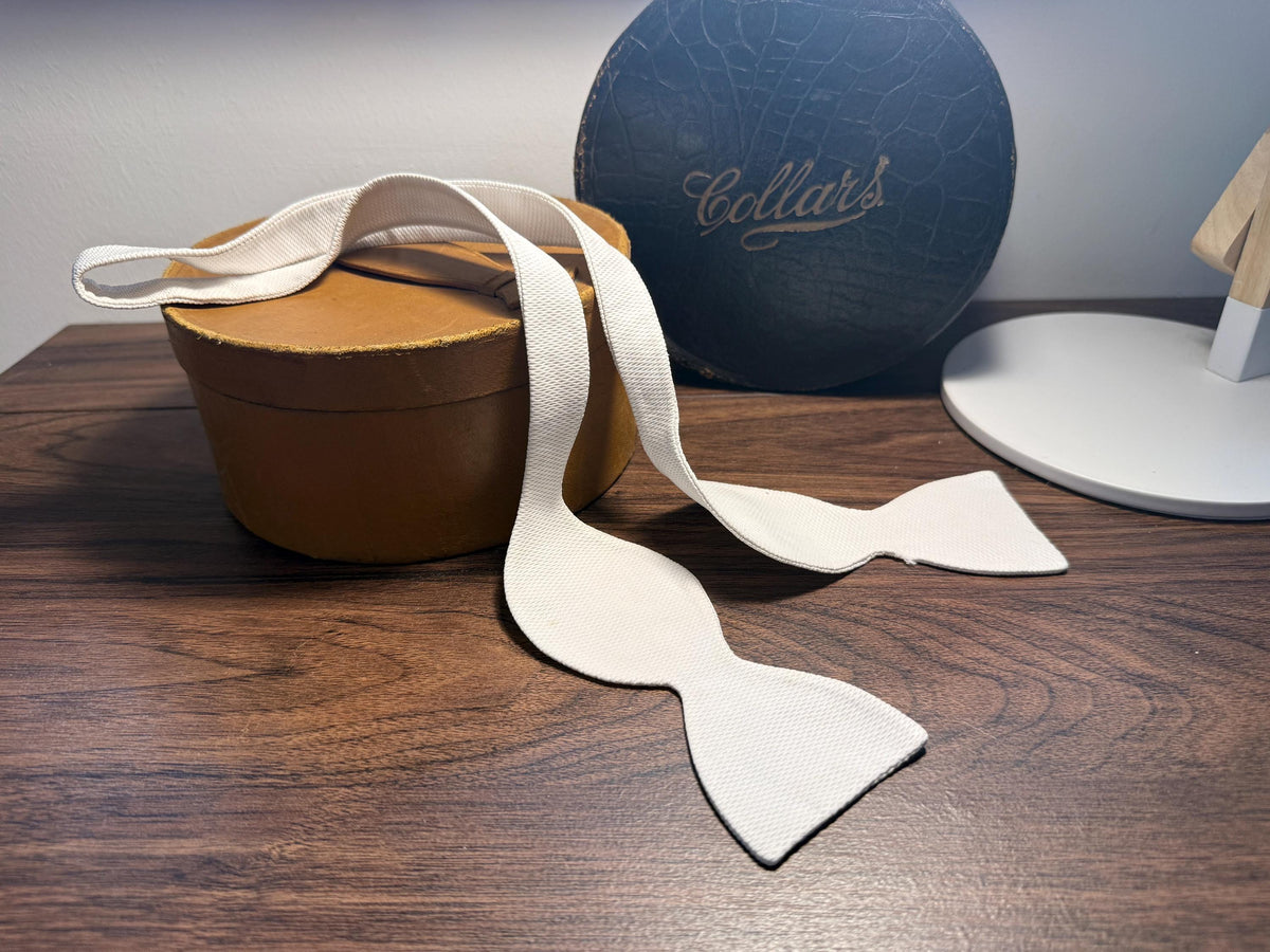 Vintage White Marcella Cotton Bow Tie | Self Tie Evening Bow Tie | White Tie Formalwear | Traditional Menswear