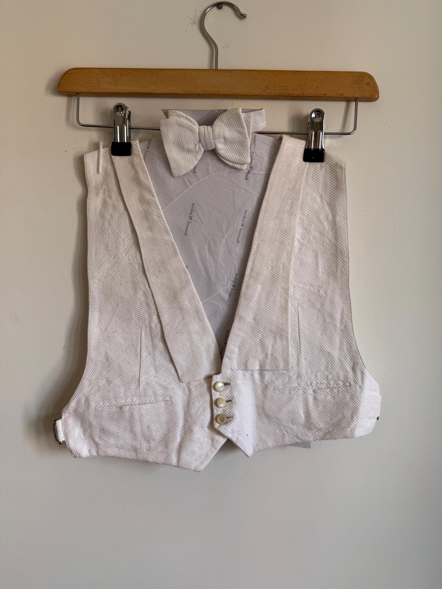 Vintage White Marcella Evening Dress Waistcoat & Bow Tie, Mens White Tie Pique Formalwear Set, Restoration