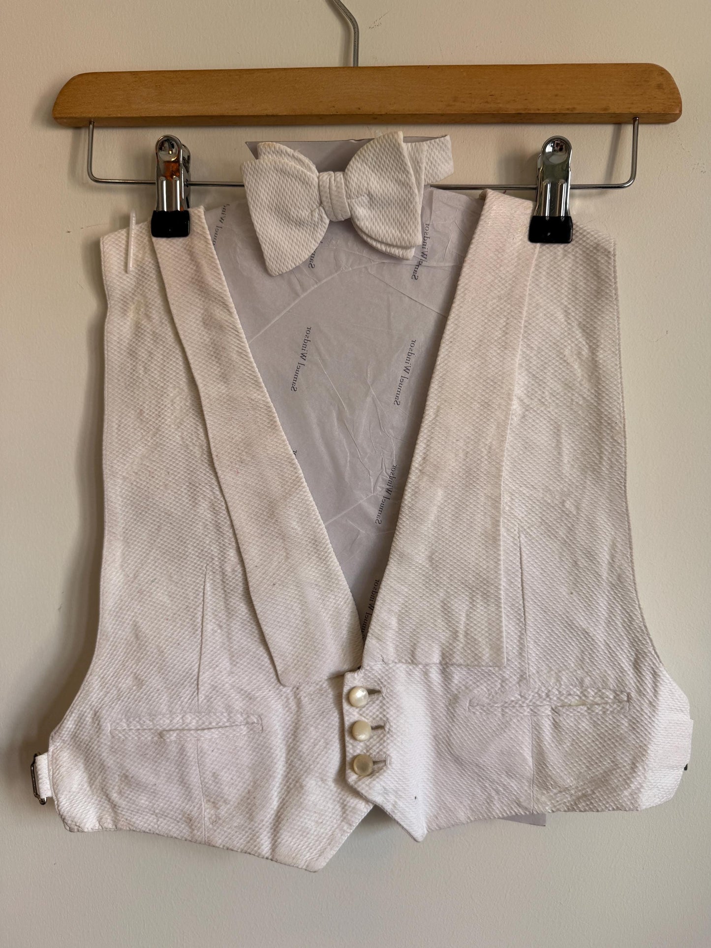 Vintage White Marcella Evening Dress Waistcoat & Bow Tie, Mens White Tie Pique Formalwear Set, Restoration