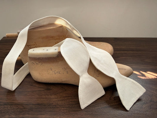 Vintage White Marcella Self Tie Bow Tie | Cotton Piqué White Tie Evening Dress Accessory