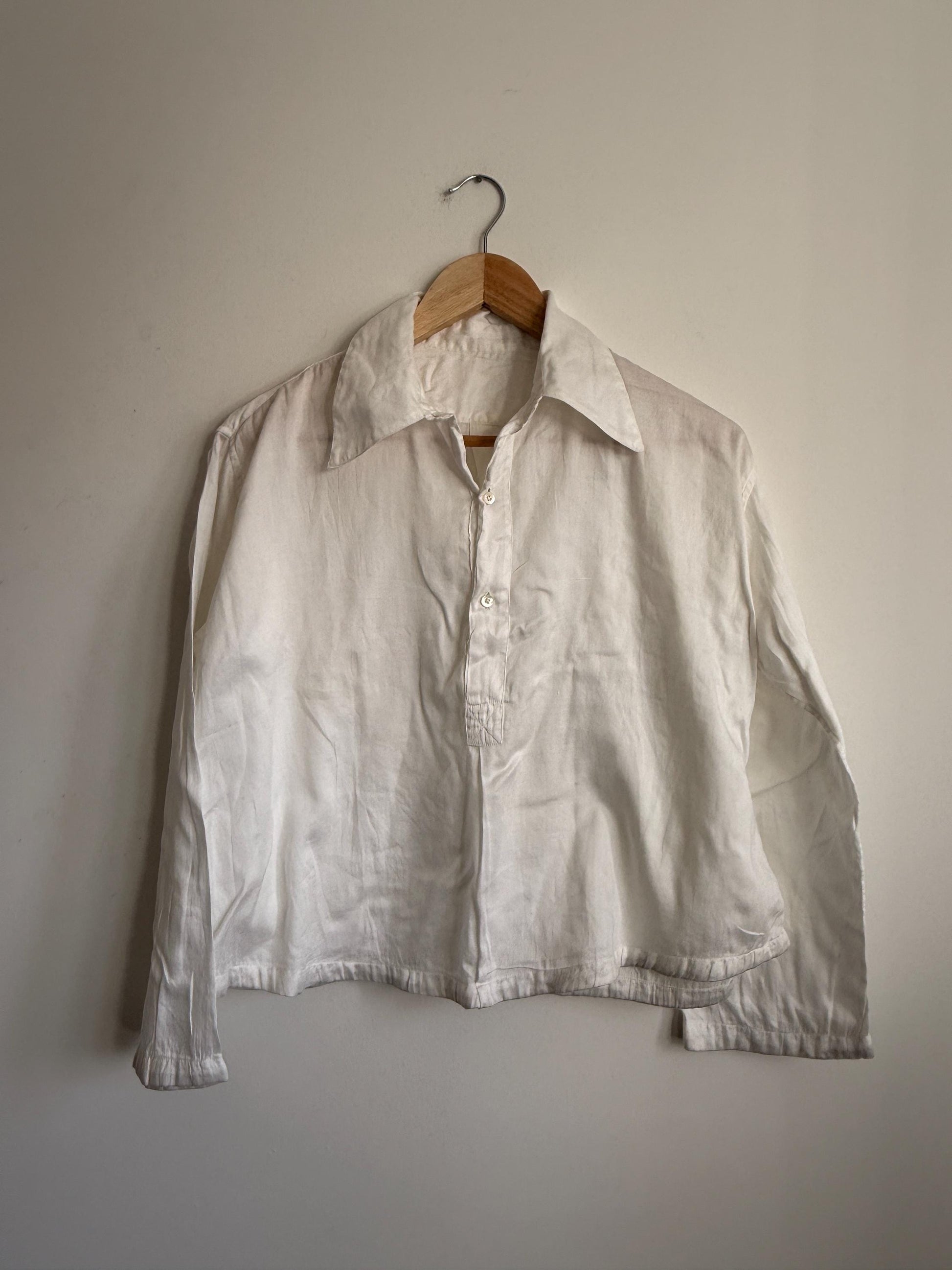 Vintage White Naval Style Cotton Drill Shirt British Sailor Pullover Work Shirt Maritime Military Style 1940s 1950s Utility Workwear Unisex