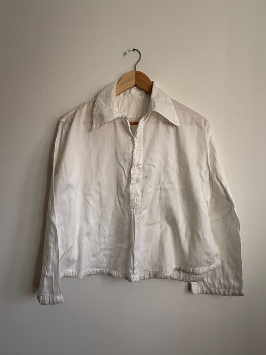 Vintage White Naval Style Cotton Drill Shirt British Sailor Pullover Work Shirt Maritime Military Style 1940s 1950s Utility Workwear Unisex