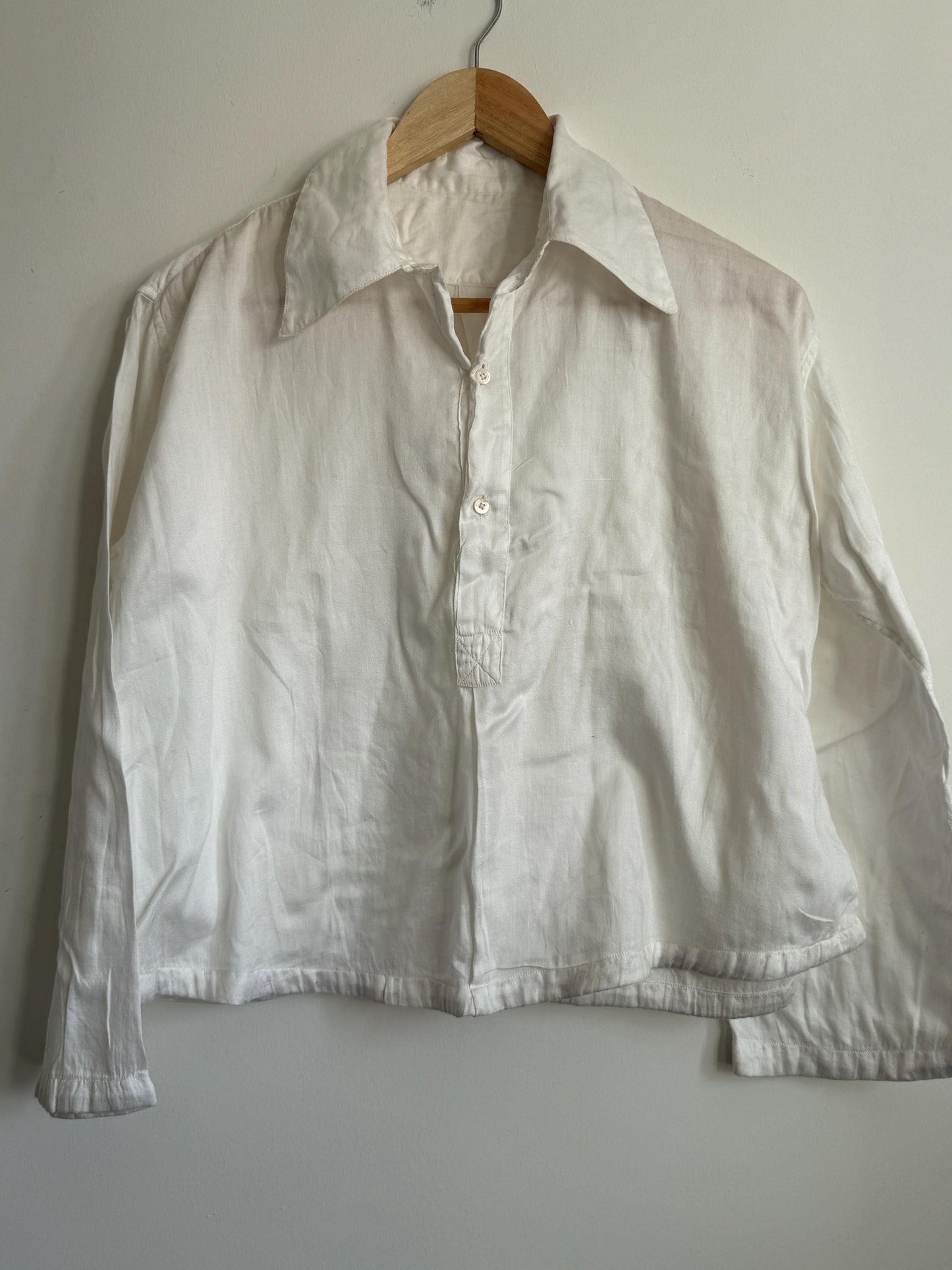 Vintage White Naval Style Cotton Drill Shirt British Sailor Pullover Work Shirt Maritime Military Style 1940s 1950s Utility Workwear Unisex