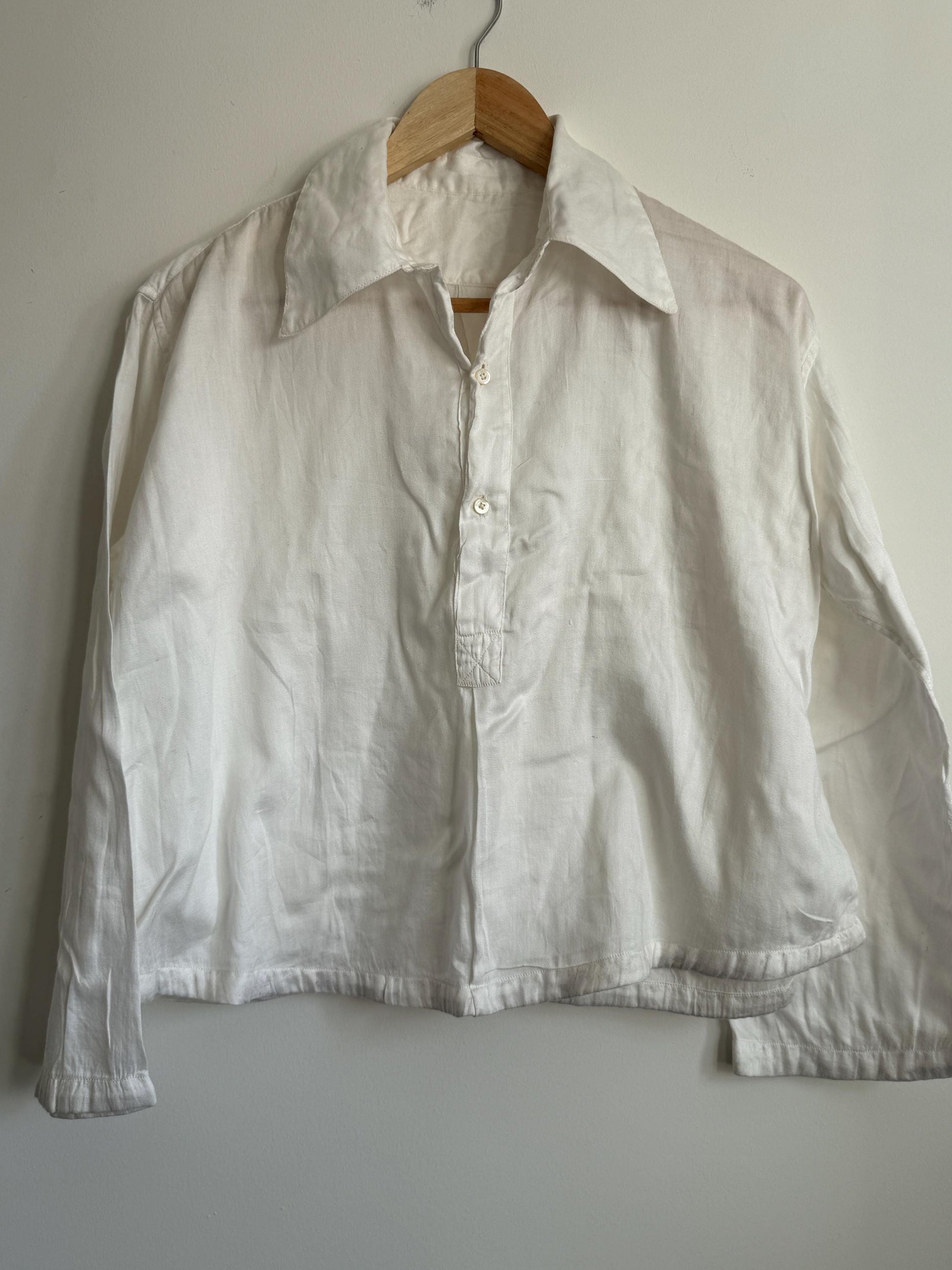Vintage White Naval Style Cotton Drill Shirt British Sailor Pullover Work Shirt Maritime Military Style 1940s 1950s Utility Workwear Unisex