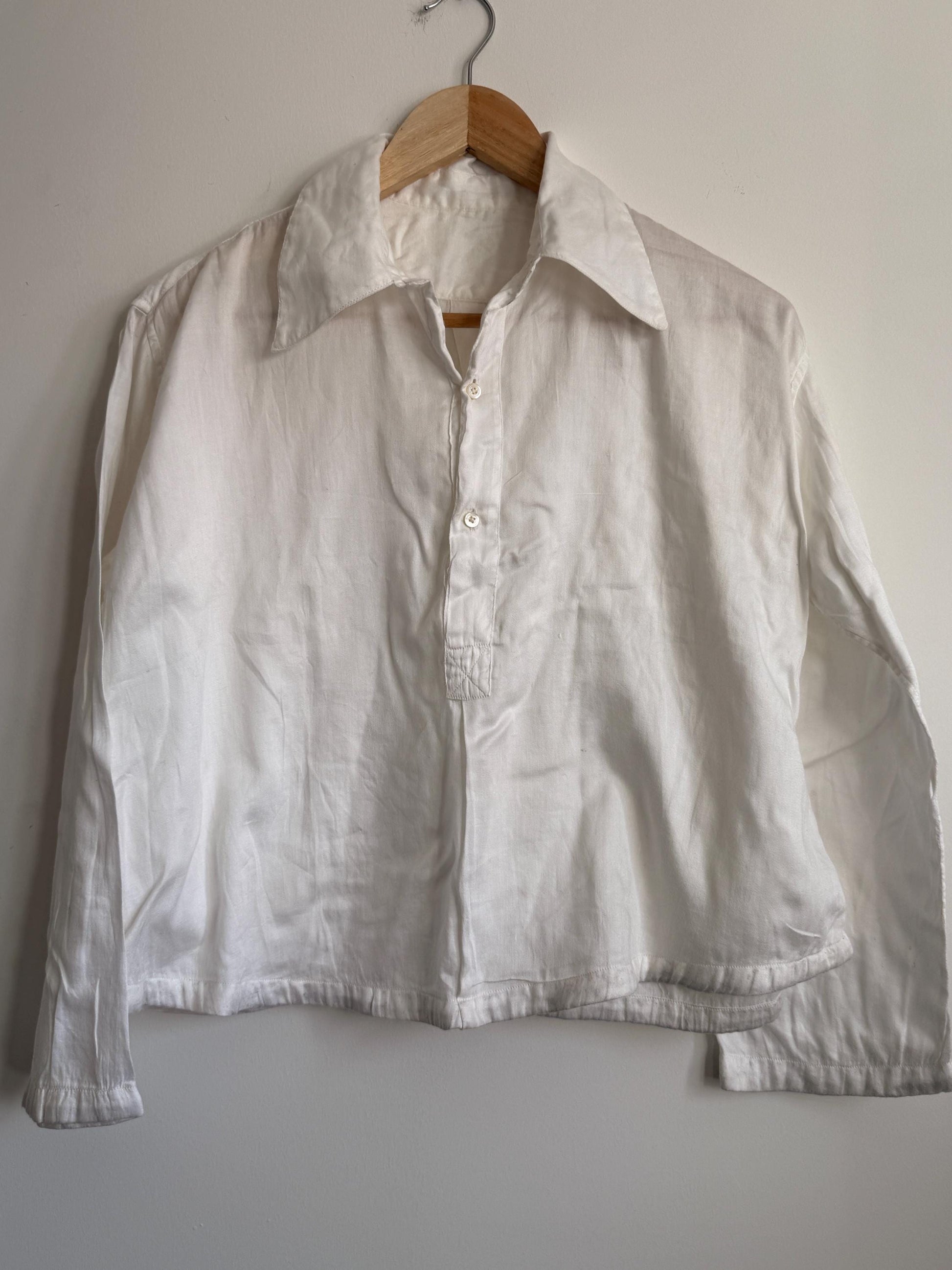Vintage White Naval Style Cotton Drill Shirt British Sailor Pullover Work Shirt Maritime Military Style 1940s 1950s Utility Workwear Unisex