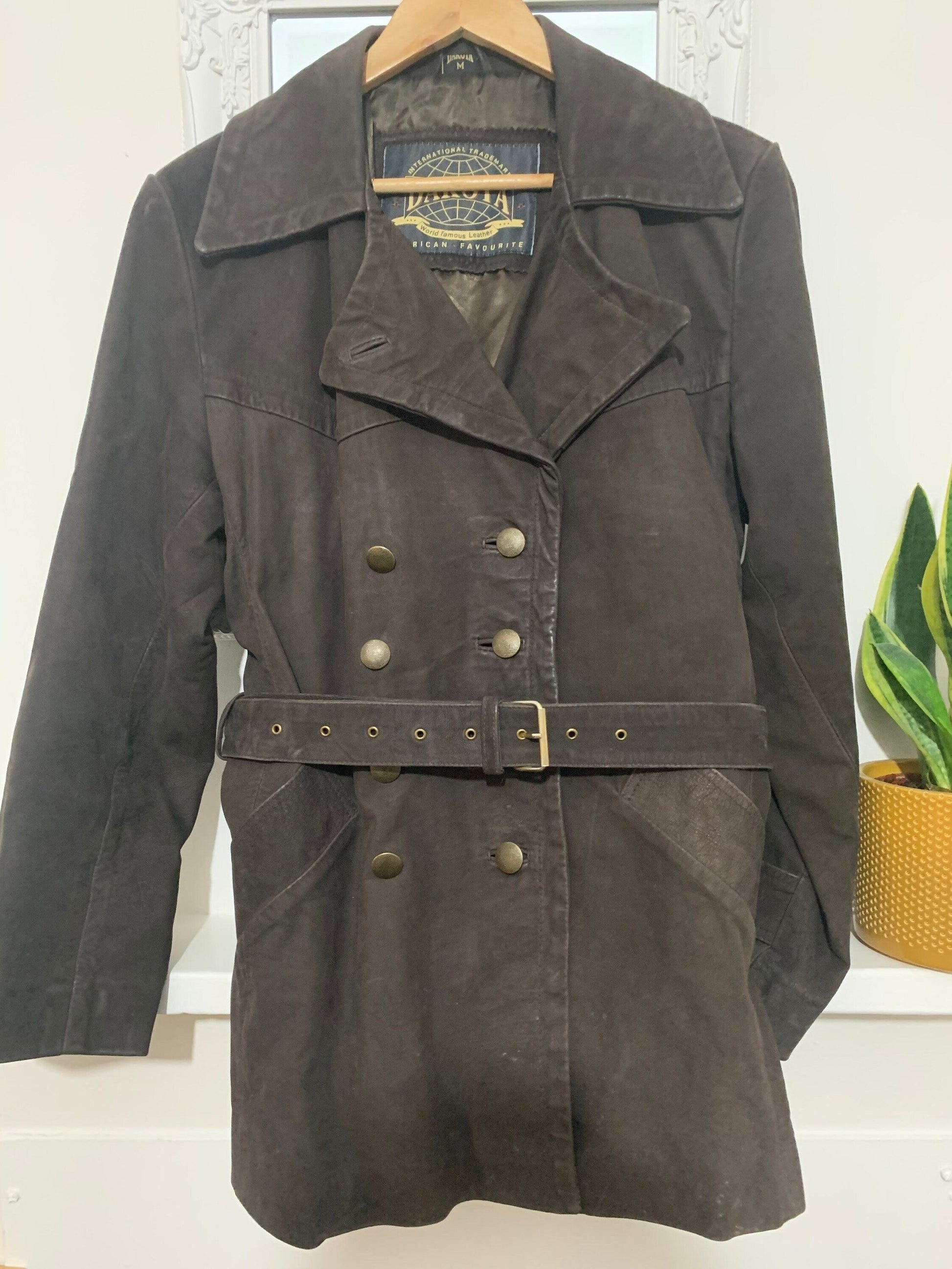 Vintage womens brown Dakota Leather Biker Jacket/Coat