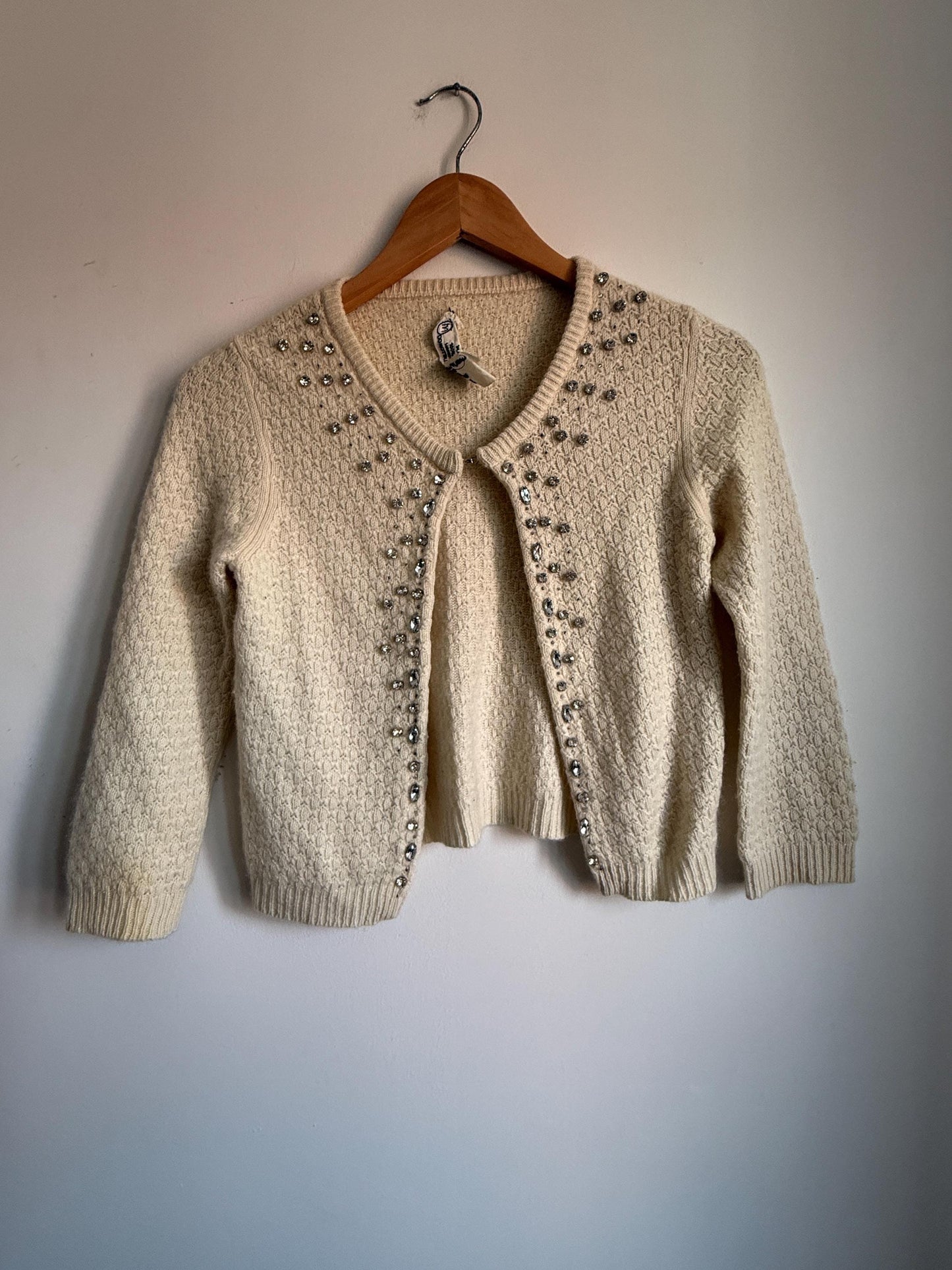 Vintage Y2K 90s Ezra Fitch Abercrombie & Fitch 100 Cashmere Crystal Embellished Cardigan 1950s style