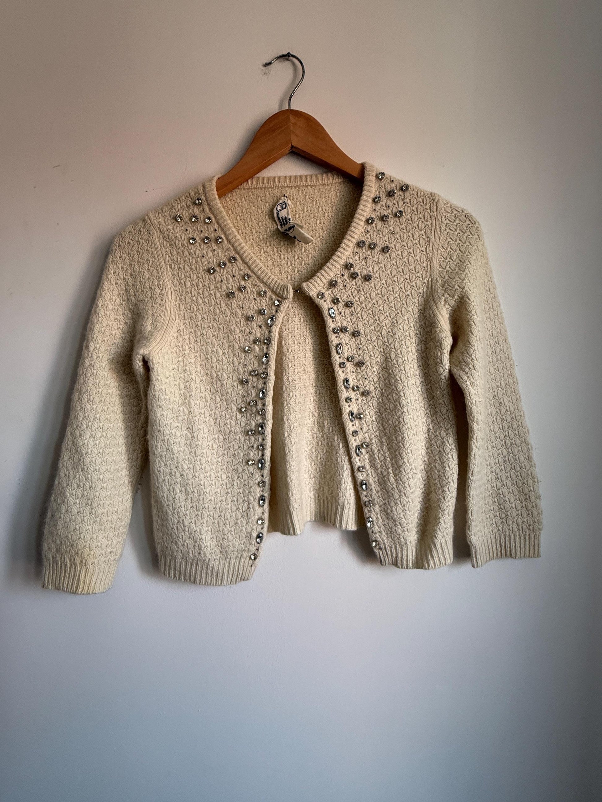 Vintage Y2K 90s Ezra Fitch Abercrombie & Fitch 100 Cashmere Crystal Embellished Cardigan 1950s style