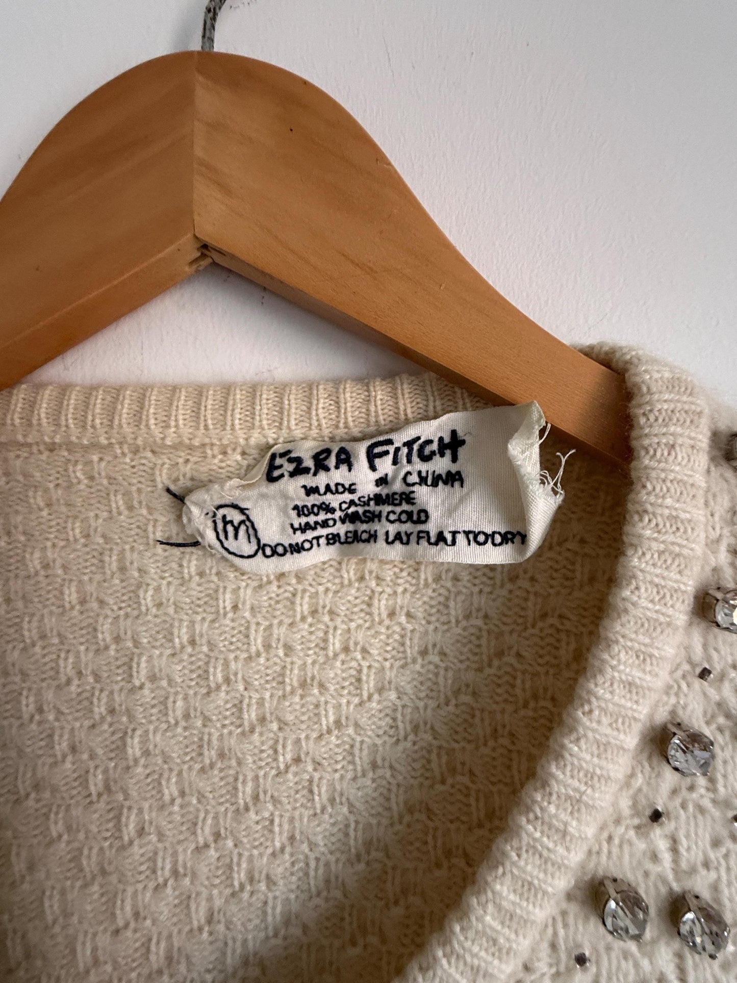Vintage Y2K 90s Ezra Fitch Abercrombie & Fitch 100 Cashmere Crystal Embellished Cardigan 1950s style