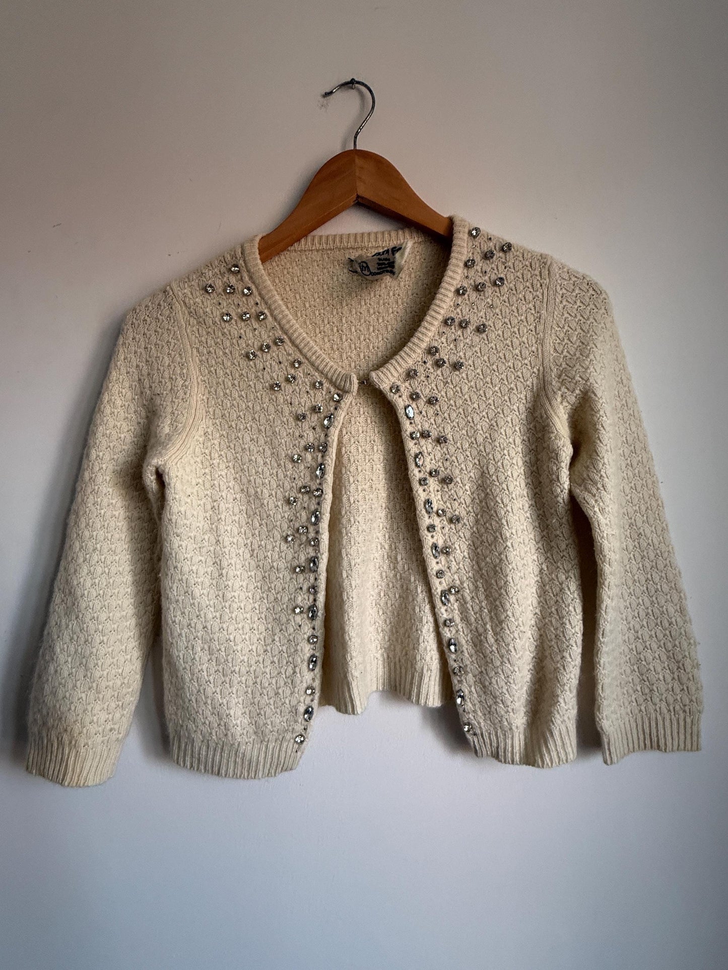 Vintage Y2K 90s Ezra Fitch Abercrombie & Fitch 100 Cashmere Crystal Embellished Cardigan 1950s style