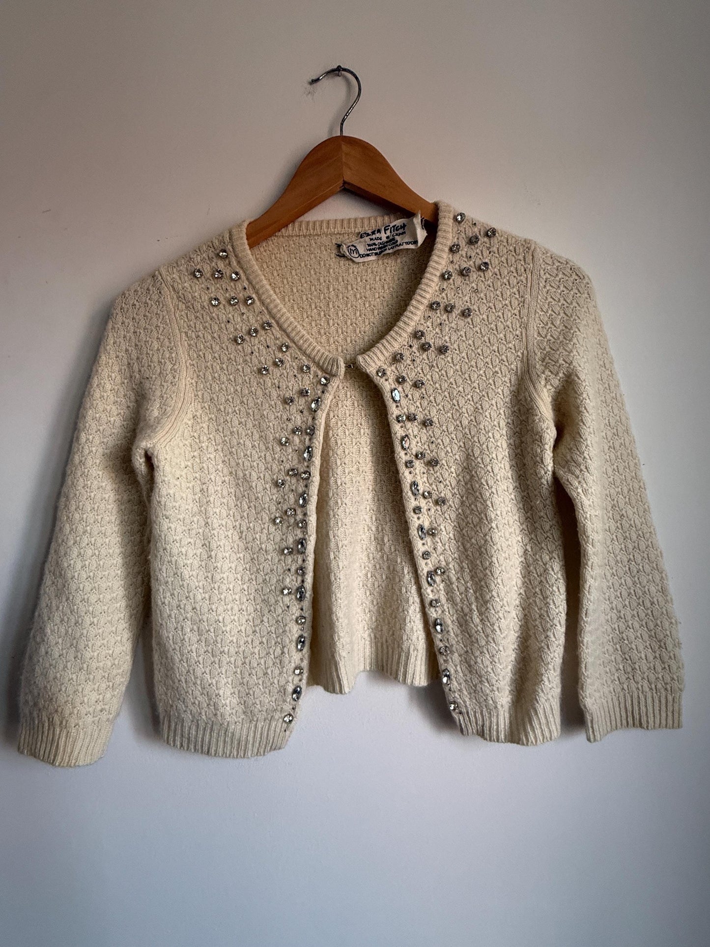 Vintage Y2K 90s Ezra Fitch Abercrombie & Fitch 100 Cashmere Crystal Embellished Cardigan 1950s style