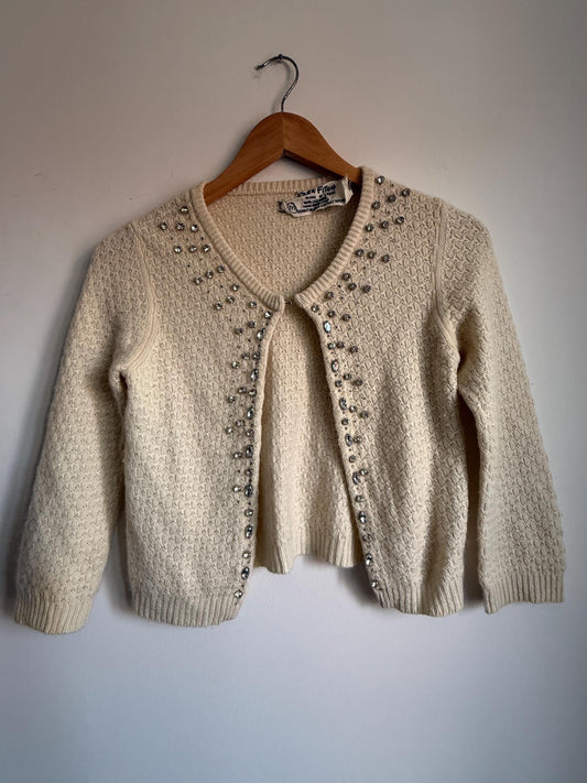 Vintage Y2K 90s Ezra Fitch Abercrombie & Fitch 100 Cashmere Crystal Embellished Cardigan 1950s style