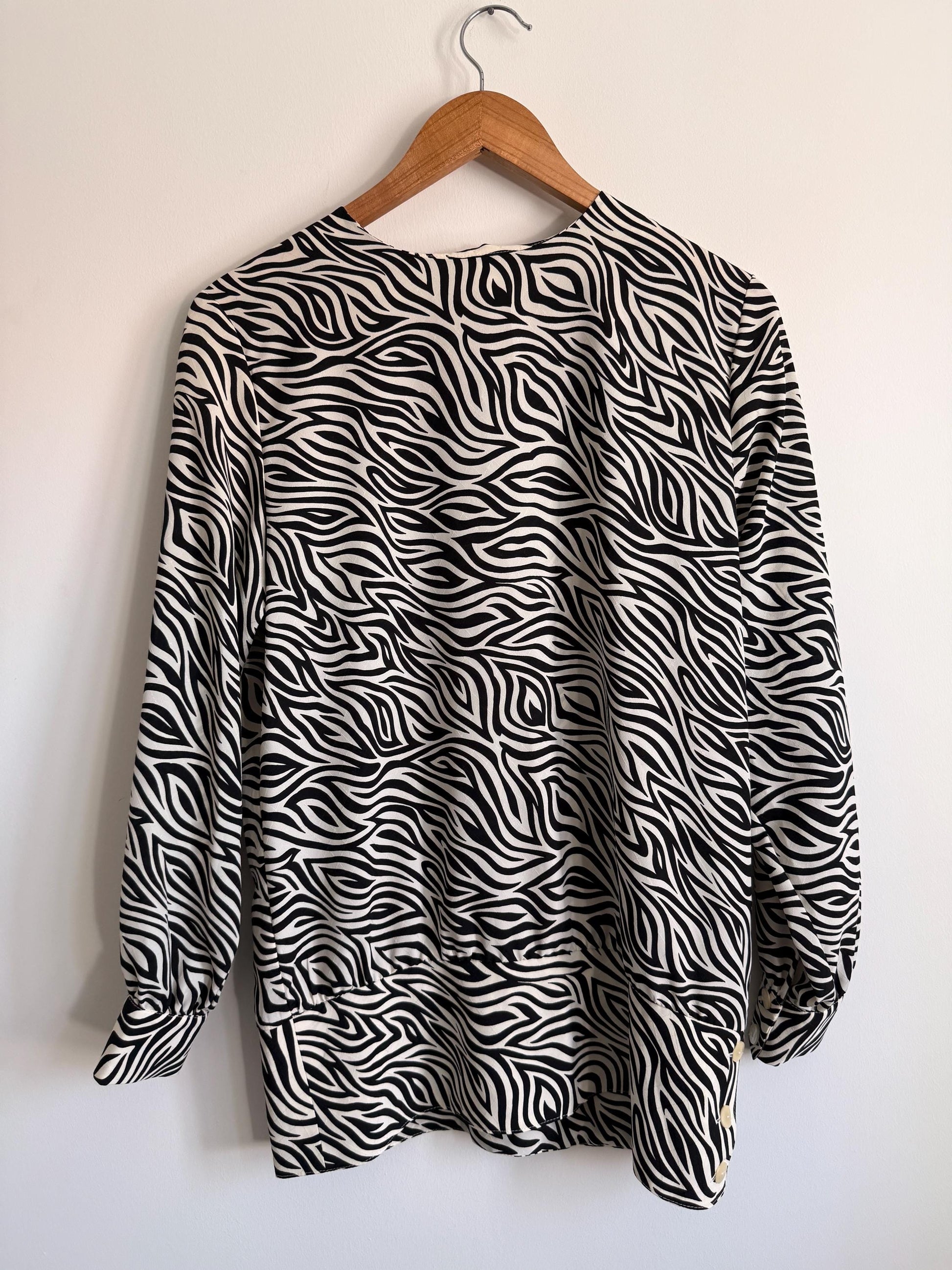 Vintage Zebra Print Blouse | Monochrome Animal Print Statement Top