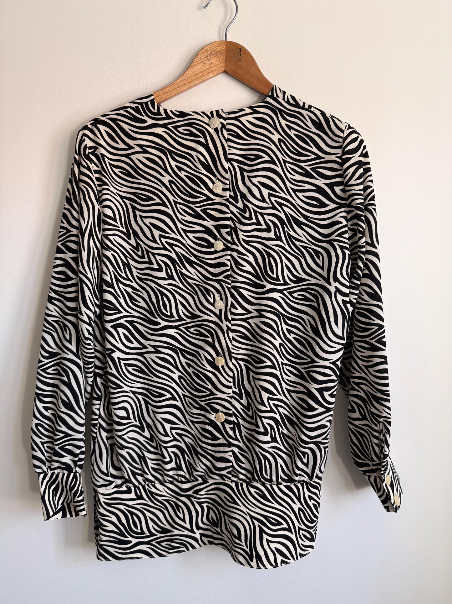 Vintage Zebra Print Blouse | Monochrome Animal Print Statement Top