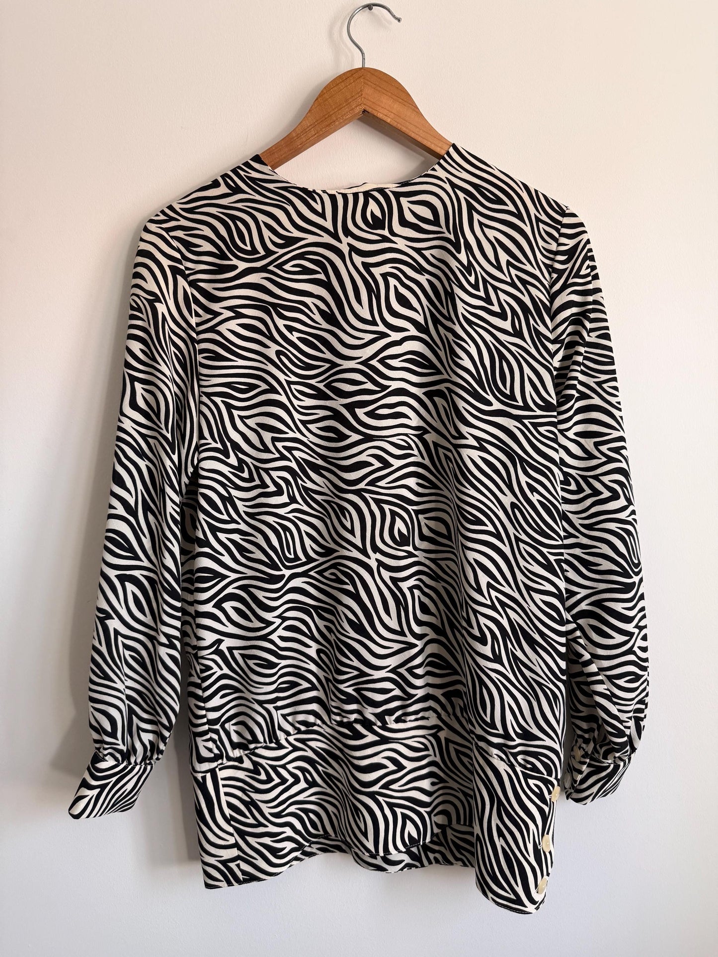 Vintage Zebra Print Blouse | Monochrome Animal Print Statement Top