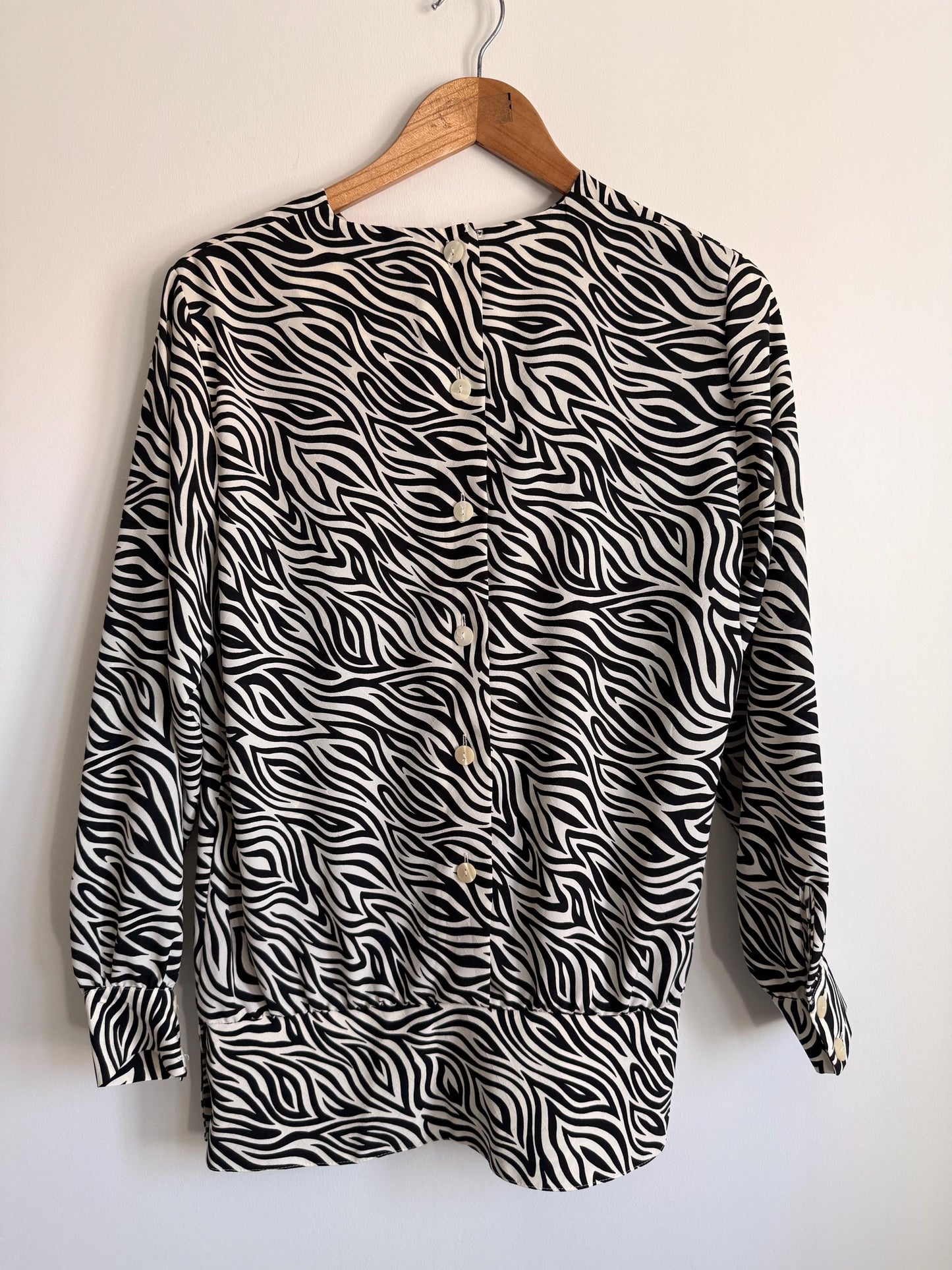 Vintage Zebra Print Blouse | Monochrome Animal Print Statement Top