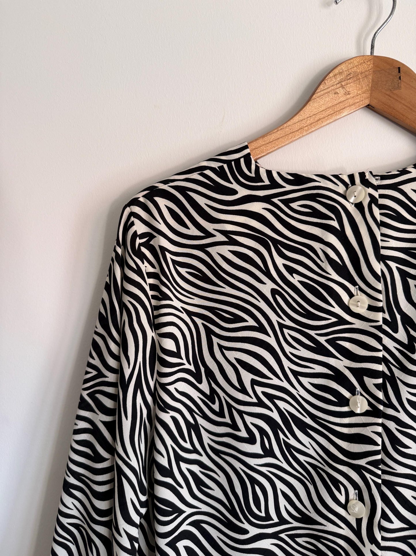 Vintage Zebra Print Blouse | Monochrome Animal Print Statement Top