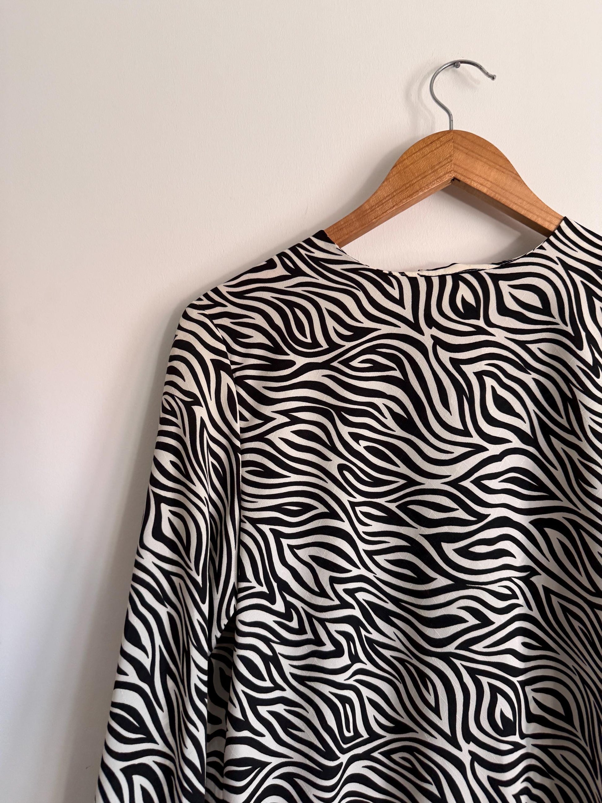 Vintage Zebra Print Blouse | Monochrome Animal Print Statement Top