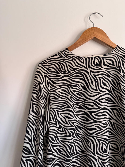 Vintage Zebra Print Blouse | Monochrome Animal Print Statement Top
