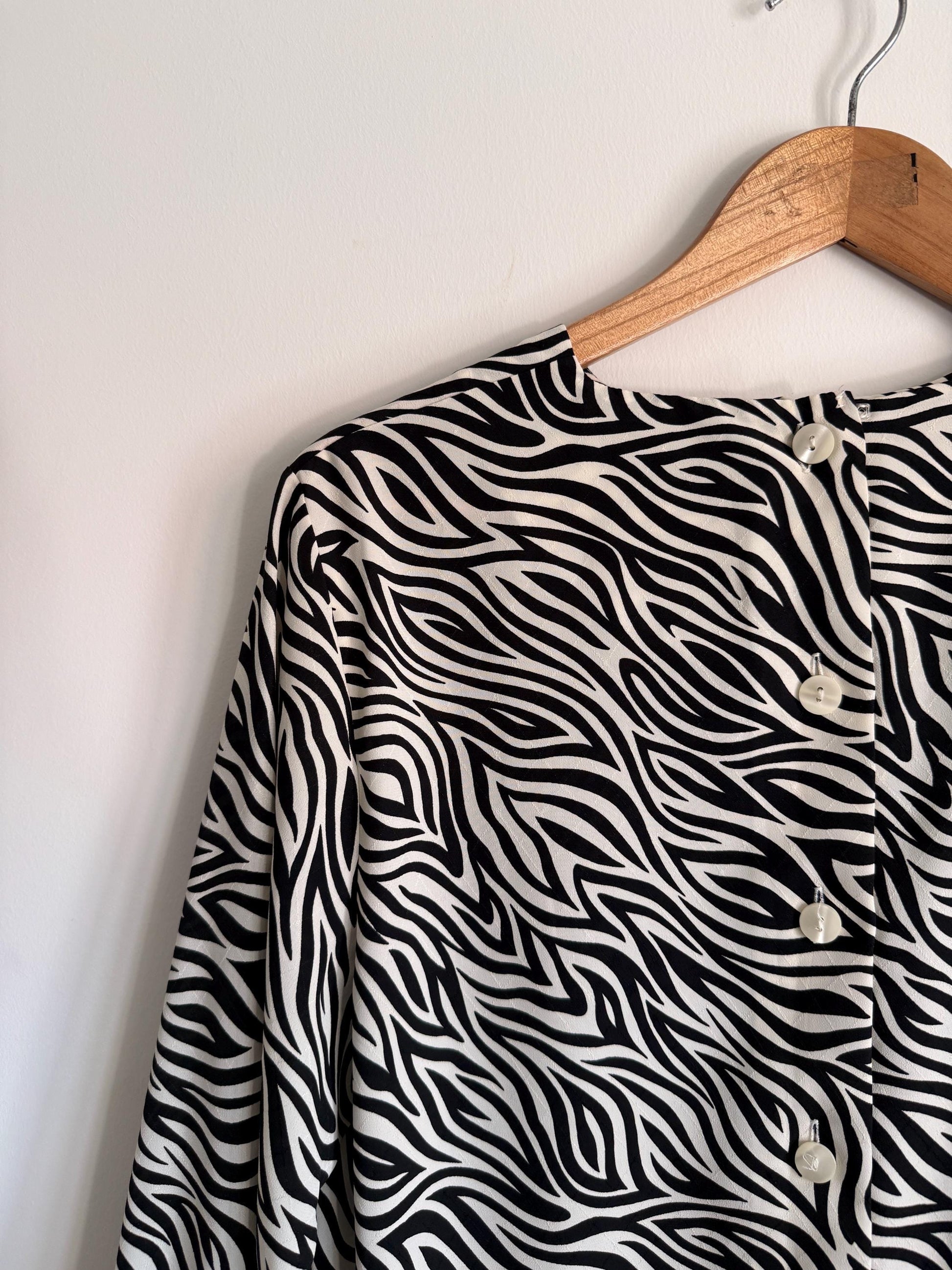 Vintage Zebra Print Blouse | Monochrome Animal Print Statement Top