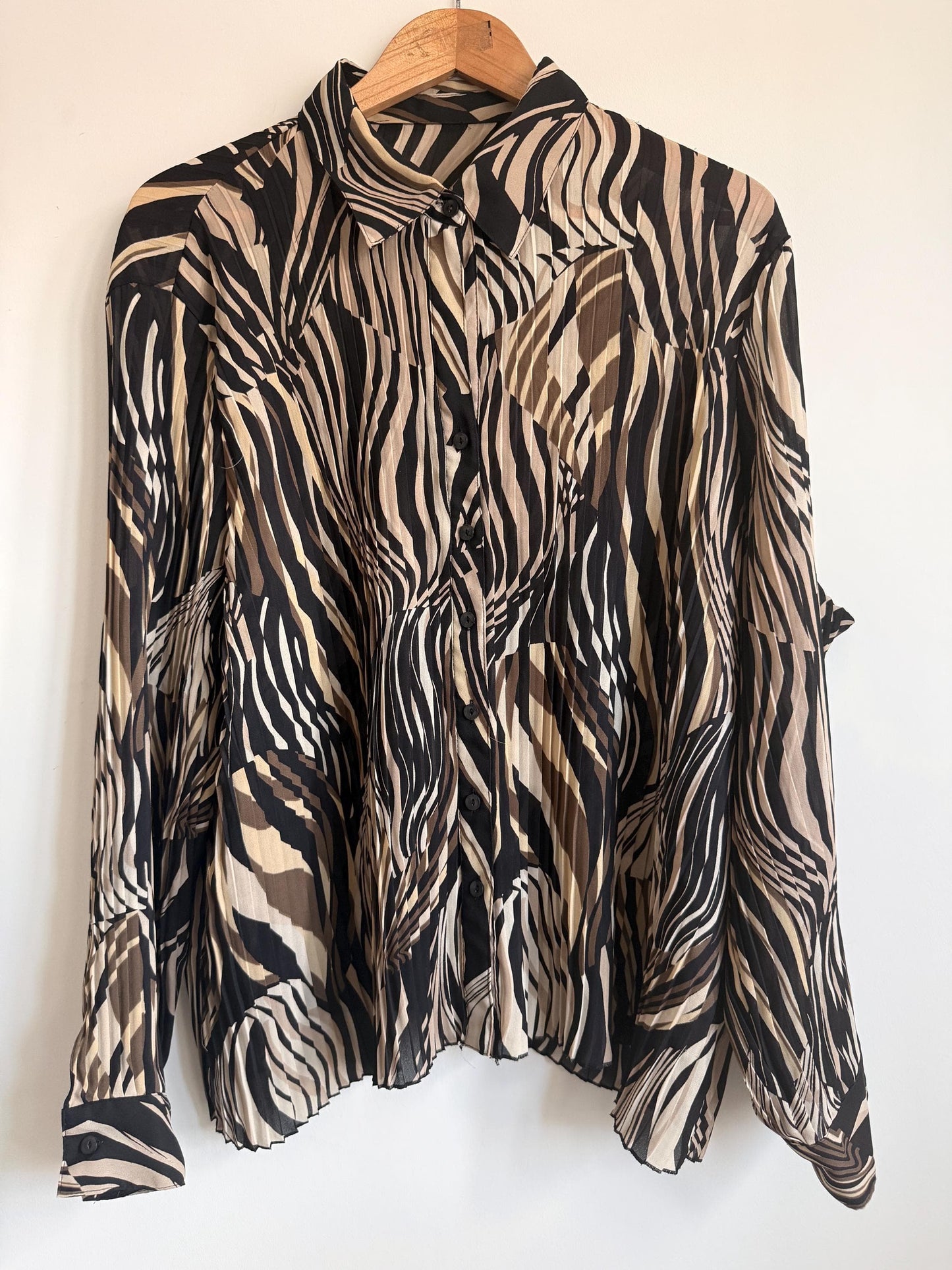 Vintage Zebra Print Pleated Blouse | Abstract Animal Print Y2K Top