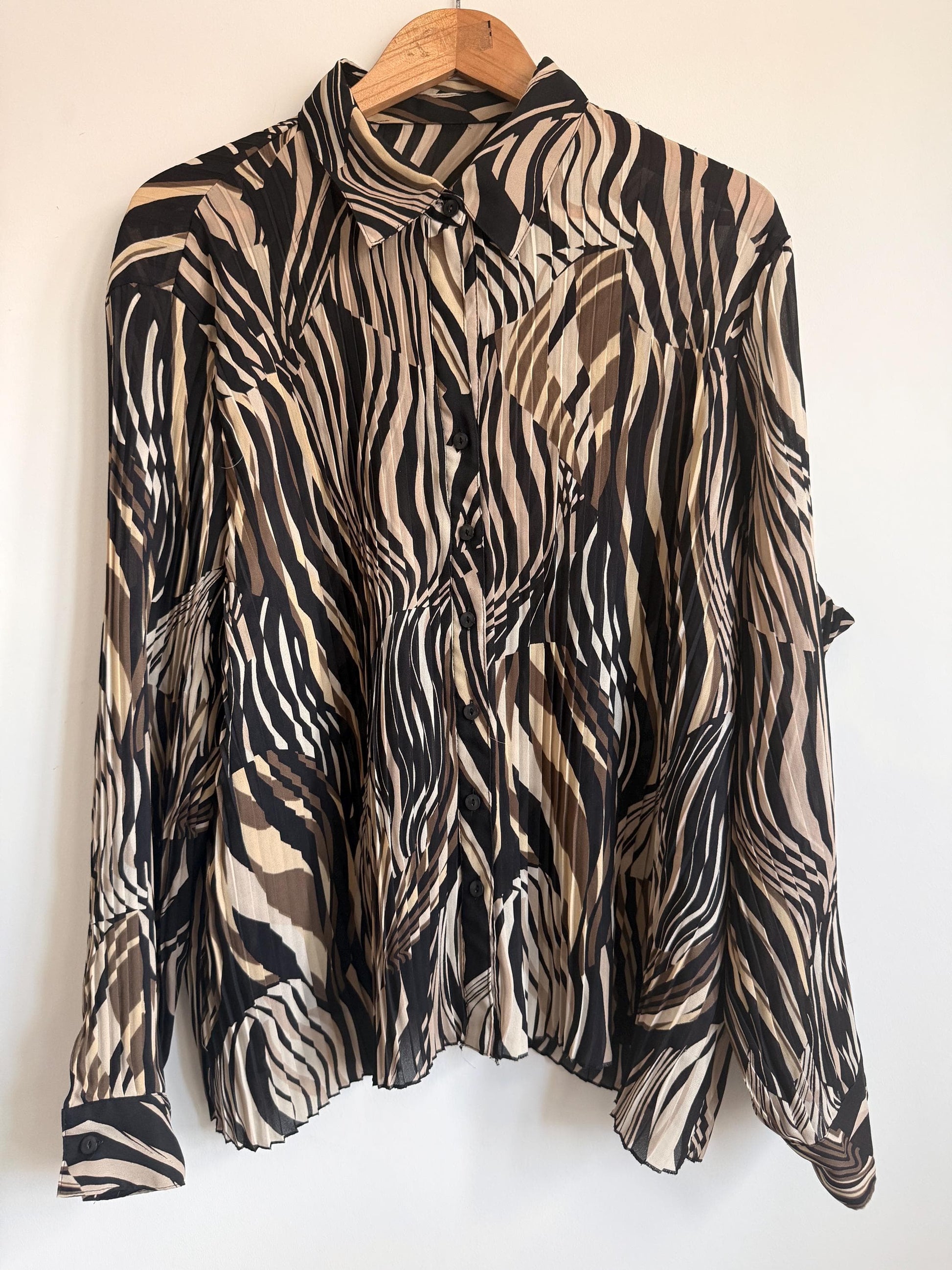 Vintage Zebra Print Pleated Blouse | Abstract Animal Print Y2K Top