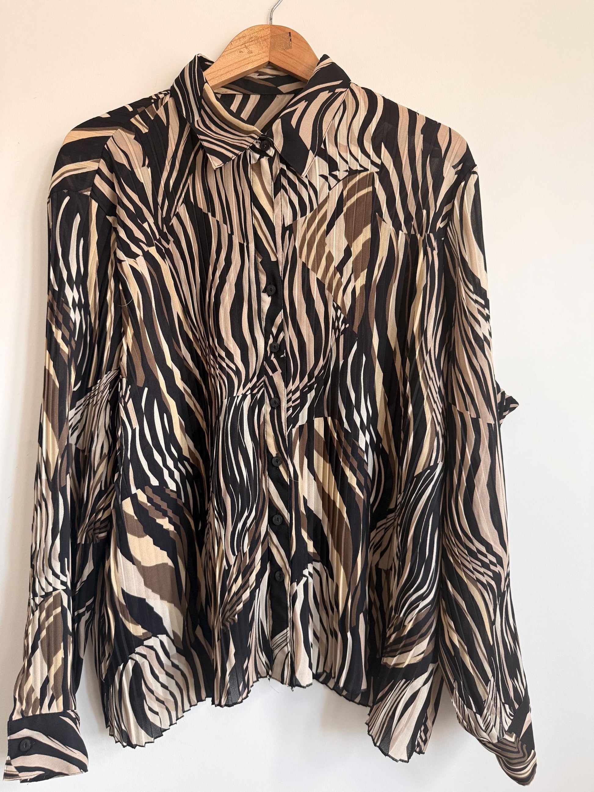 Vintage Zebra Print Pleated Blouse | Abstract Animal Print Y2K Top