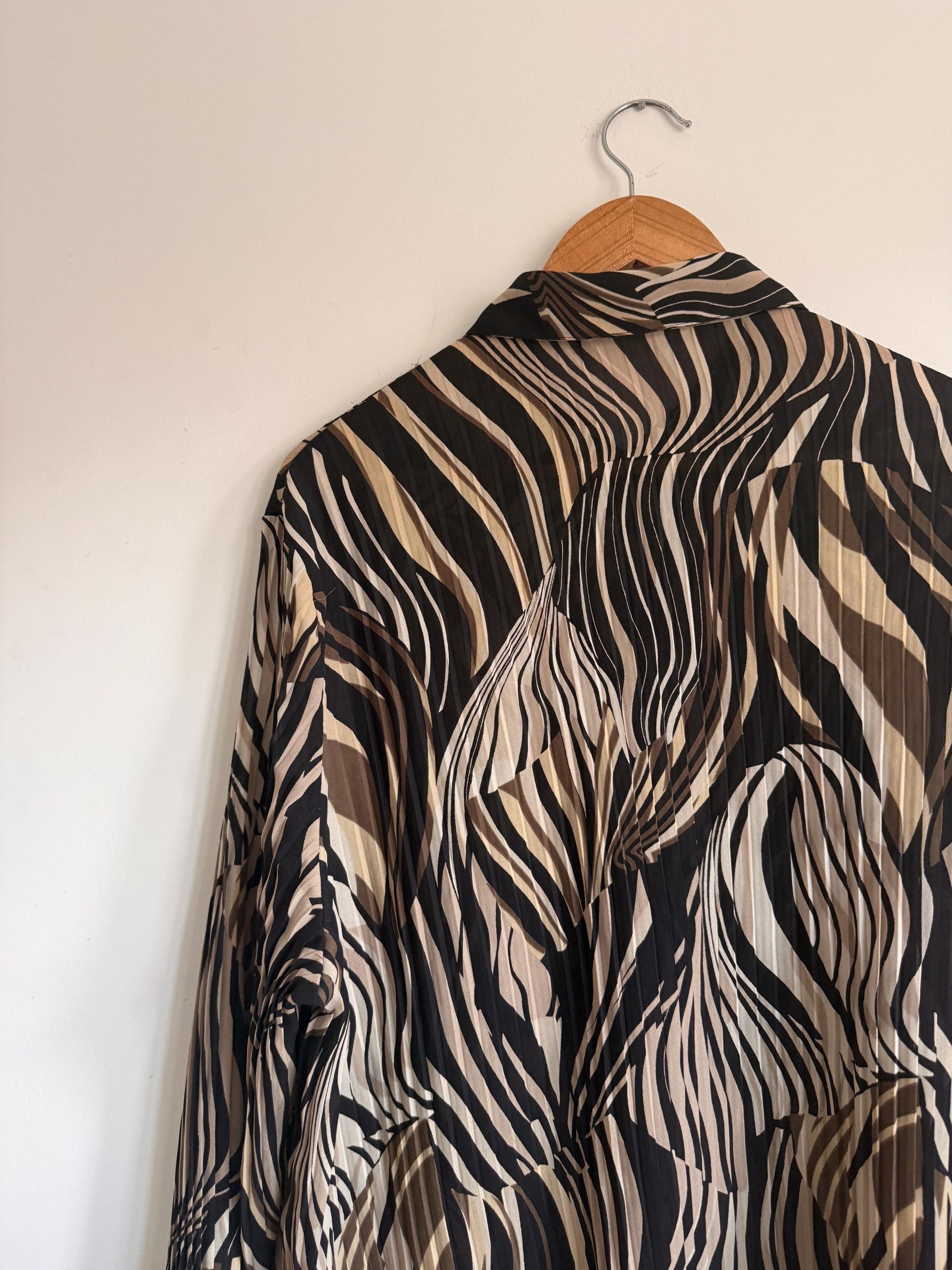 Vintage Zebra Print Pleated Blouse | Abstract Animal Print Y2K Top