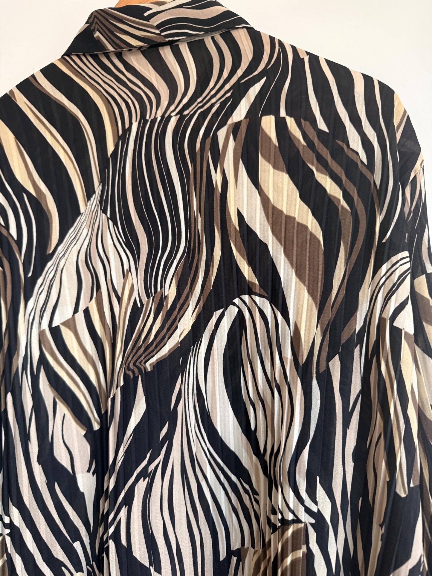 Vintage Zebra Print Pleated Blouse | Abstract Animal Print Y2K Top