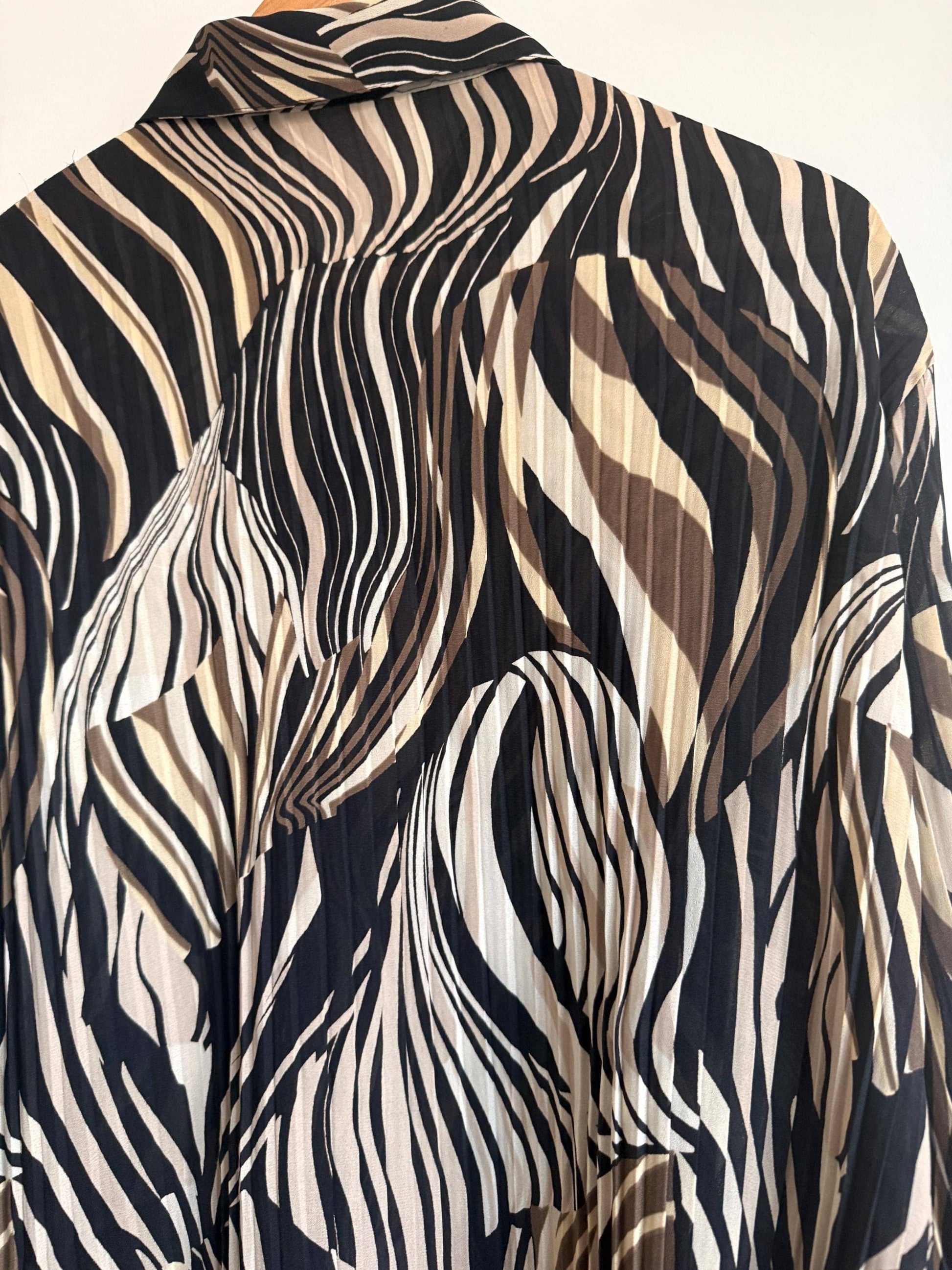 Vintage Zebra Print Pleated Blouse | Abstract Animal Print Y2K Top