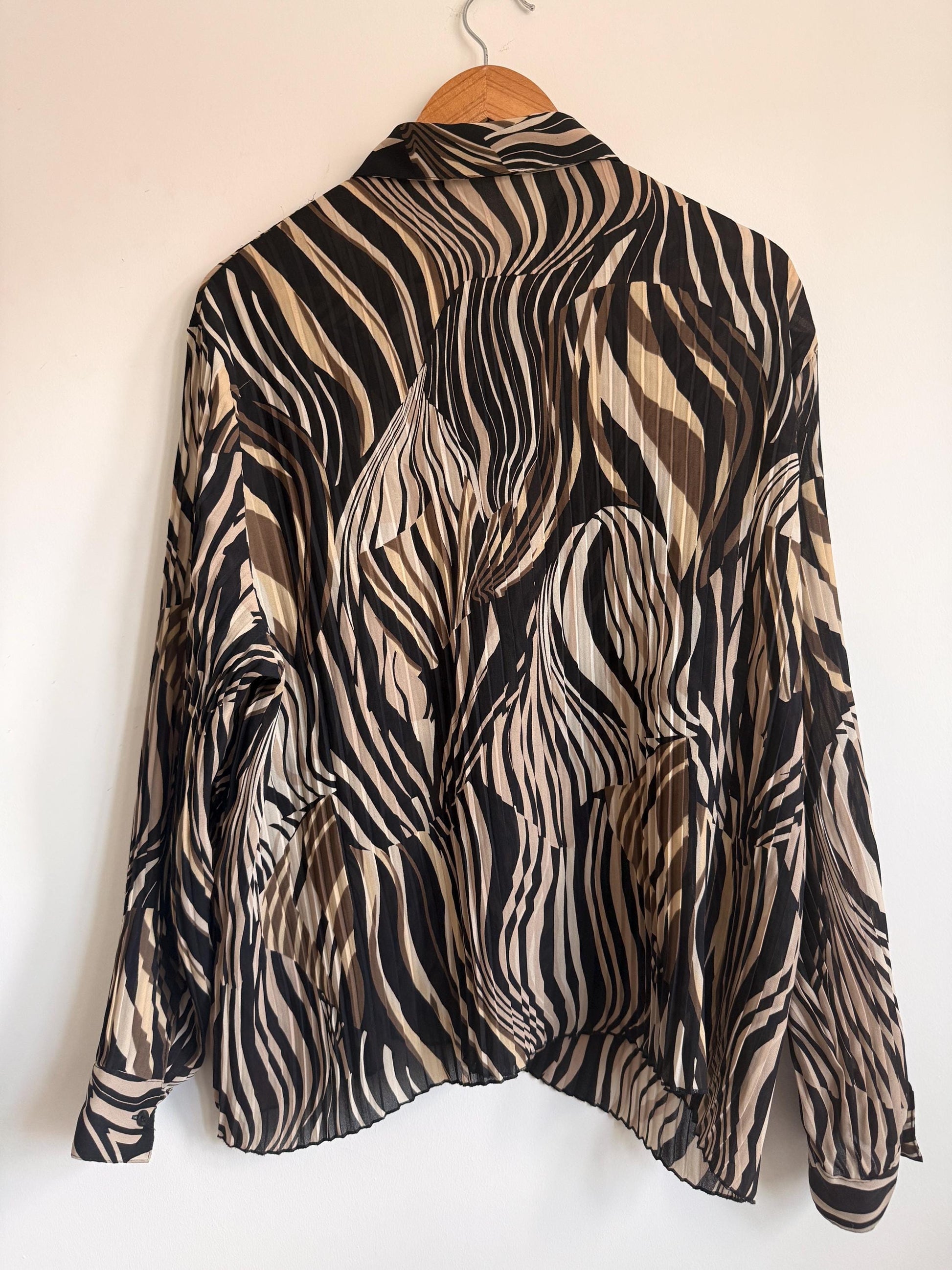 Vintage Zebra Print Pleated Blouse | Abstract Animal Print Y2K Top