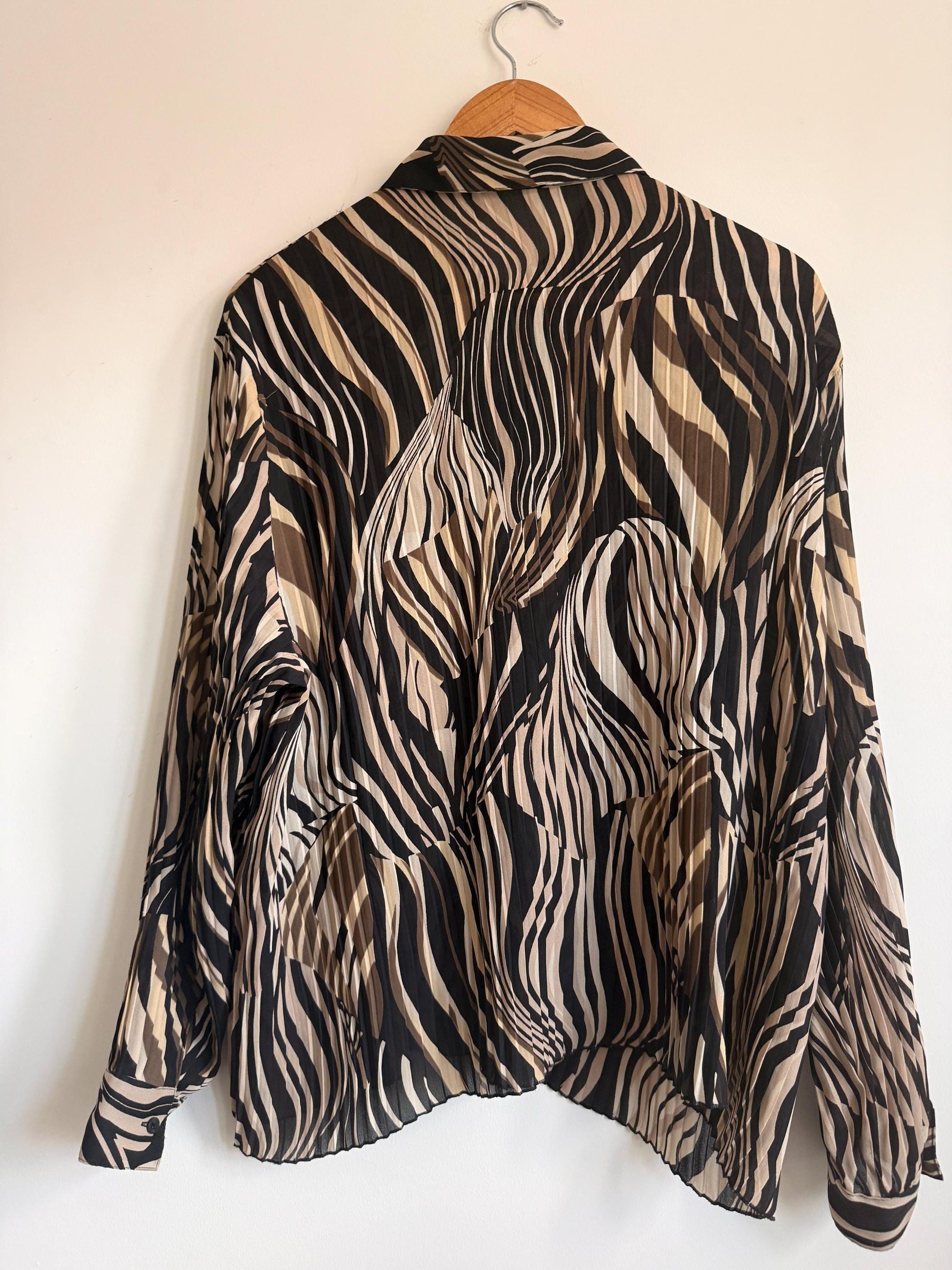 Vintage Zebra Print Pleated Blouse | Abstract Animal Print Y2K Top