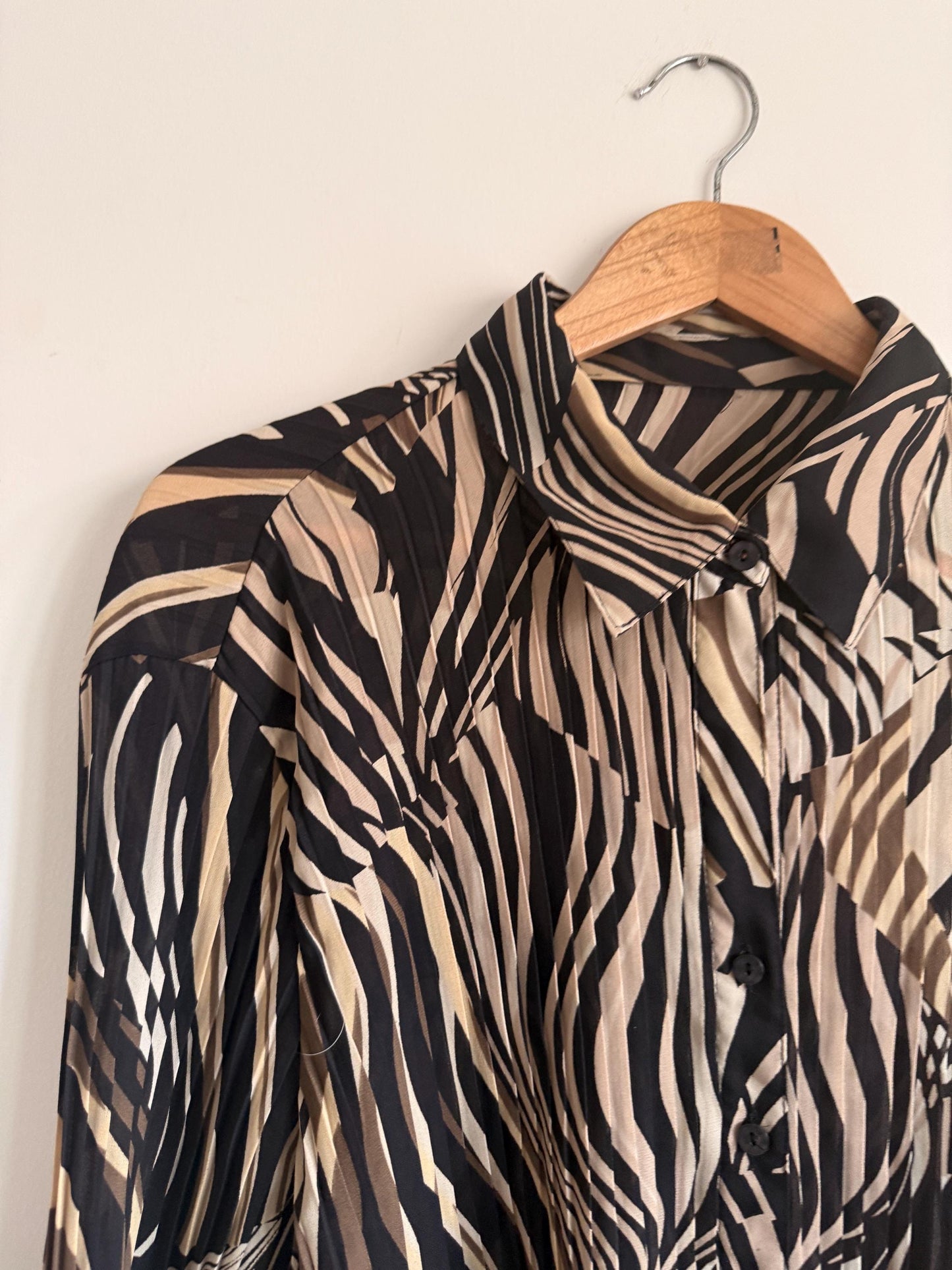Vintage Zebra Print Pleated Blouse | Abstract Animal Print Y2K Top