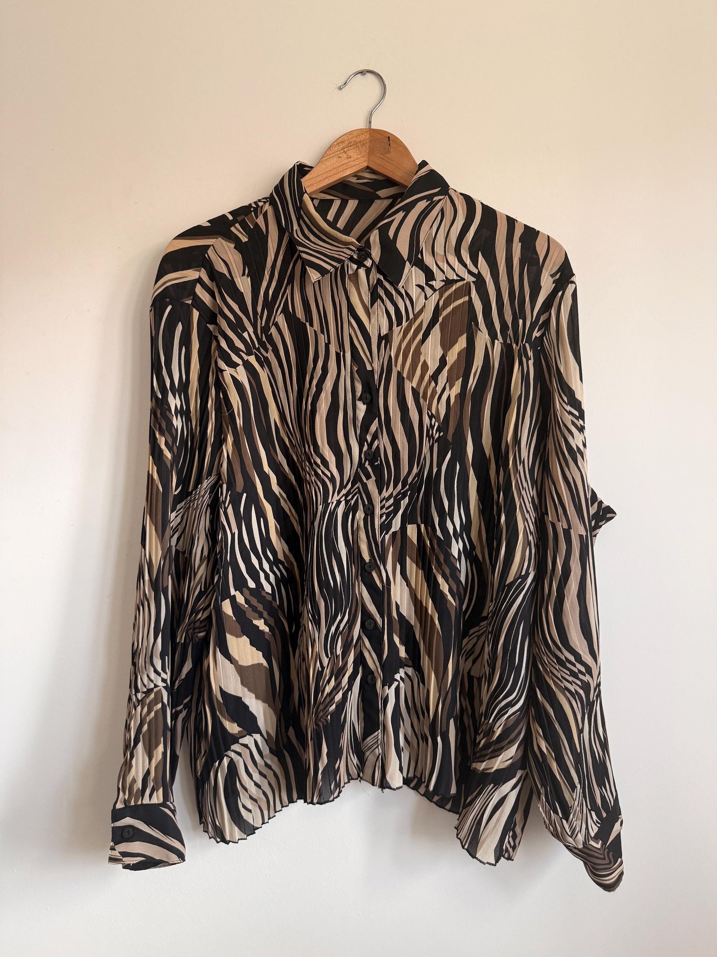 Vintage Zebra Print Pleated Blouse | Abstract Animal Print Y2K Top