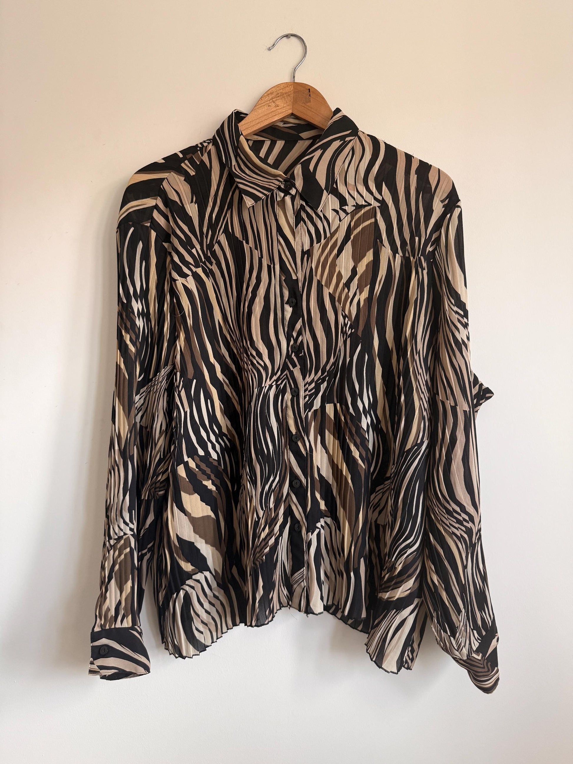 Vintage Zebra Print Pleated Blouse | Abstract Animal Print Y2K Top