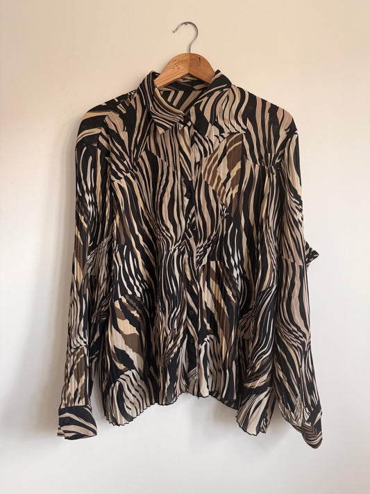 Vintage Zebra Print Pleated Blouse | Abstract Animal Print Y2K Top