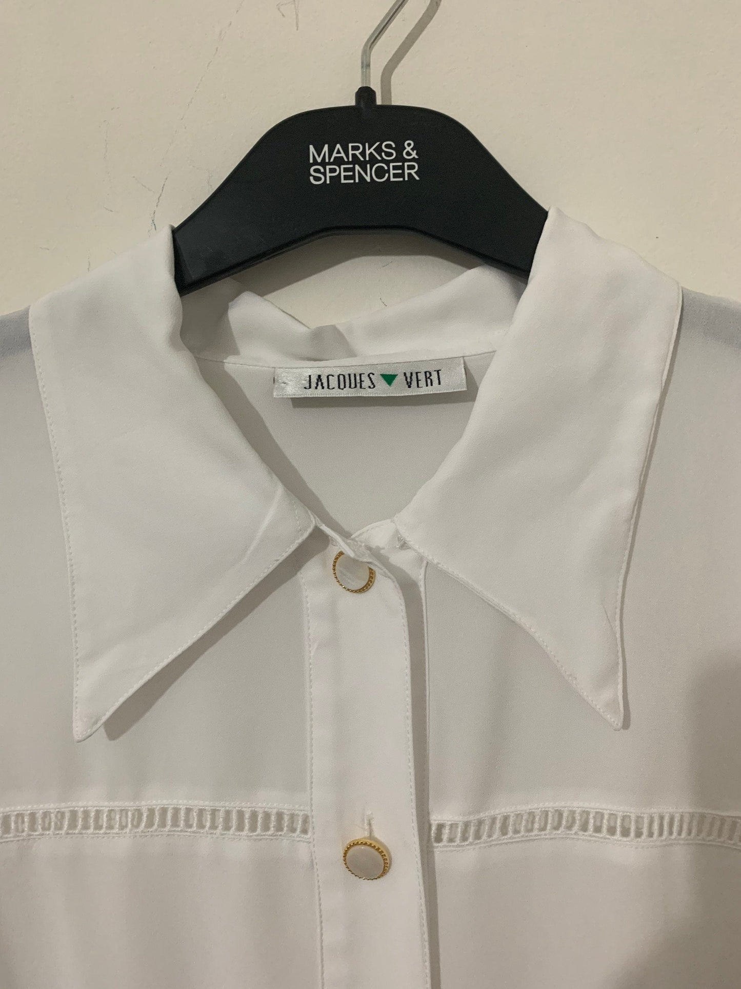 White Vintage Blouse Jacques Vert Button Through Boxy long Sleeves Shirt - Size 14