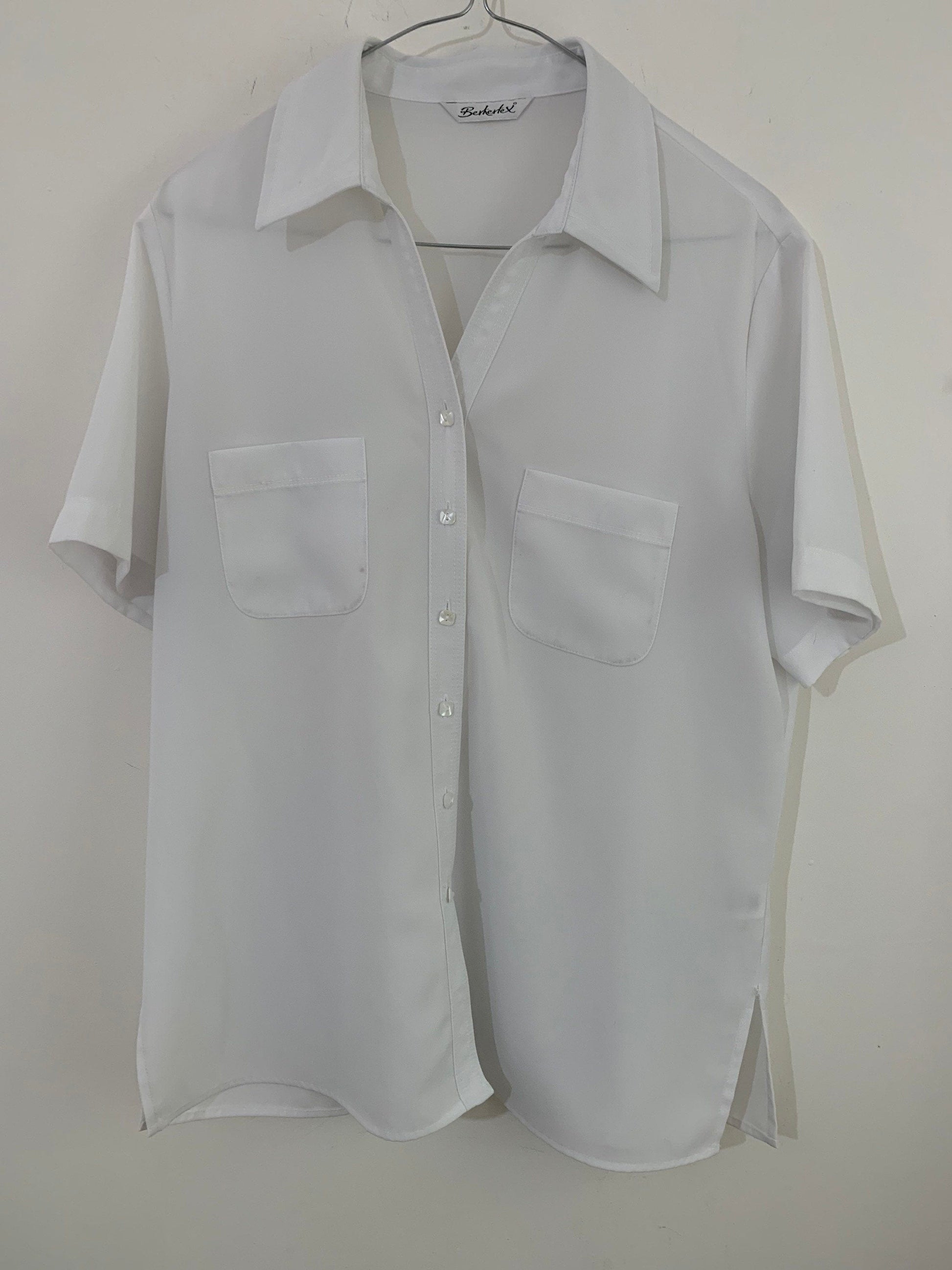 White Vintage Blouse Semi Sheer Button Through Boxy Shirt Sleeves - Size 14