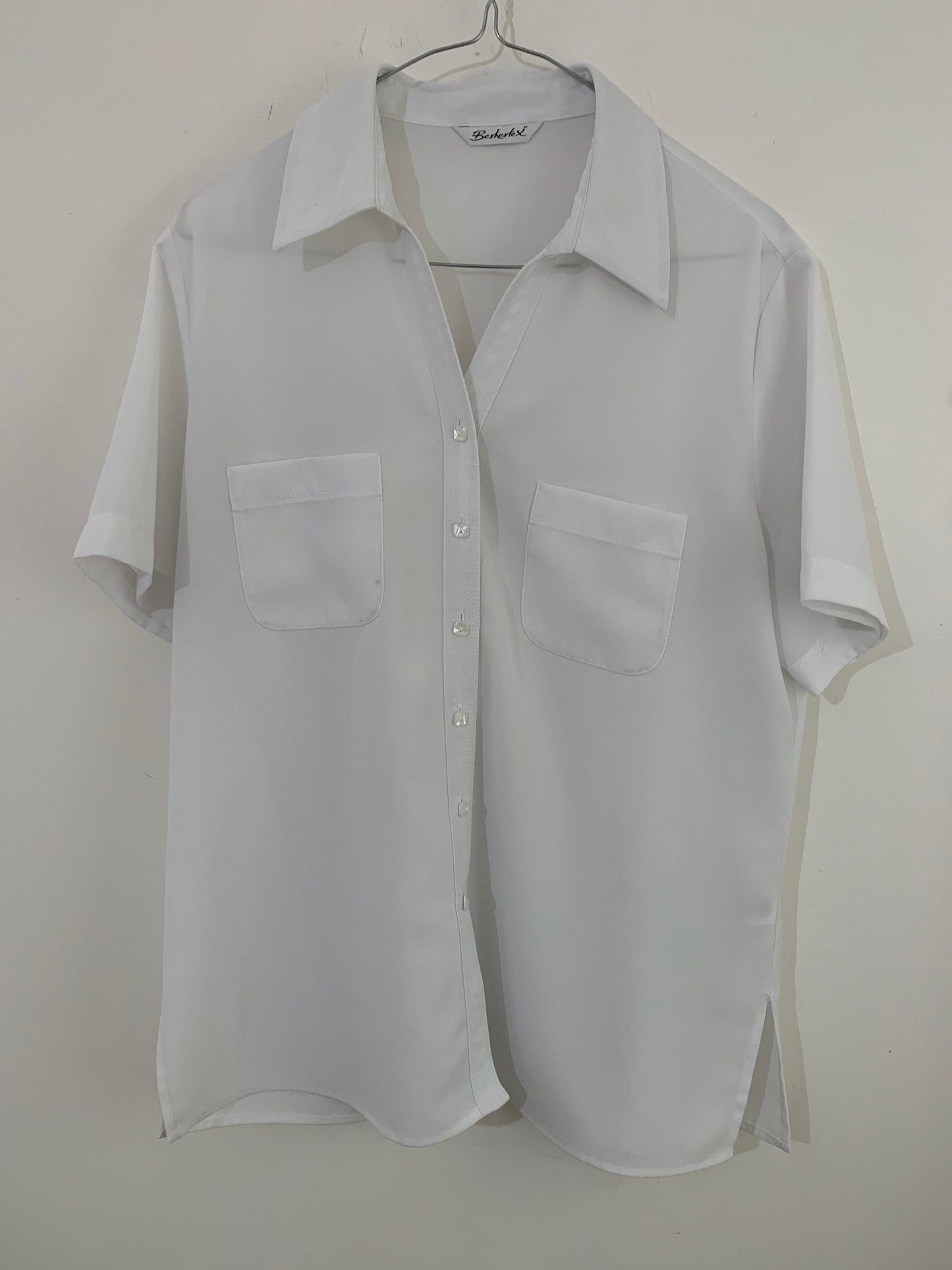 White Vintage Blouse Semi Sheer Button Through Boxy Shirt Sleeves - Size 14