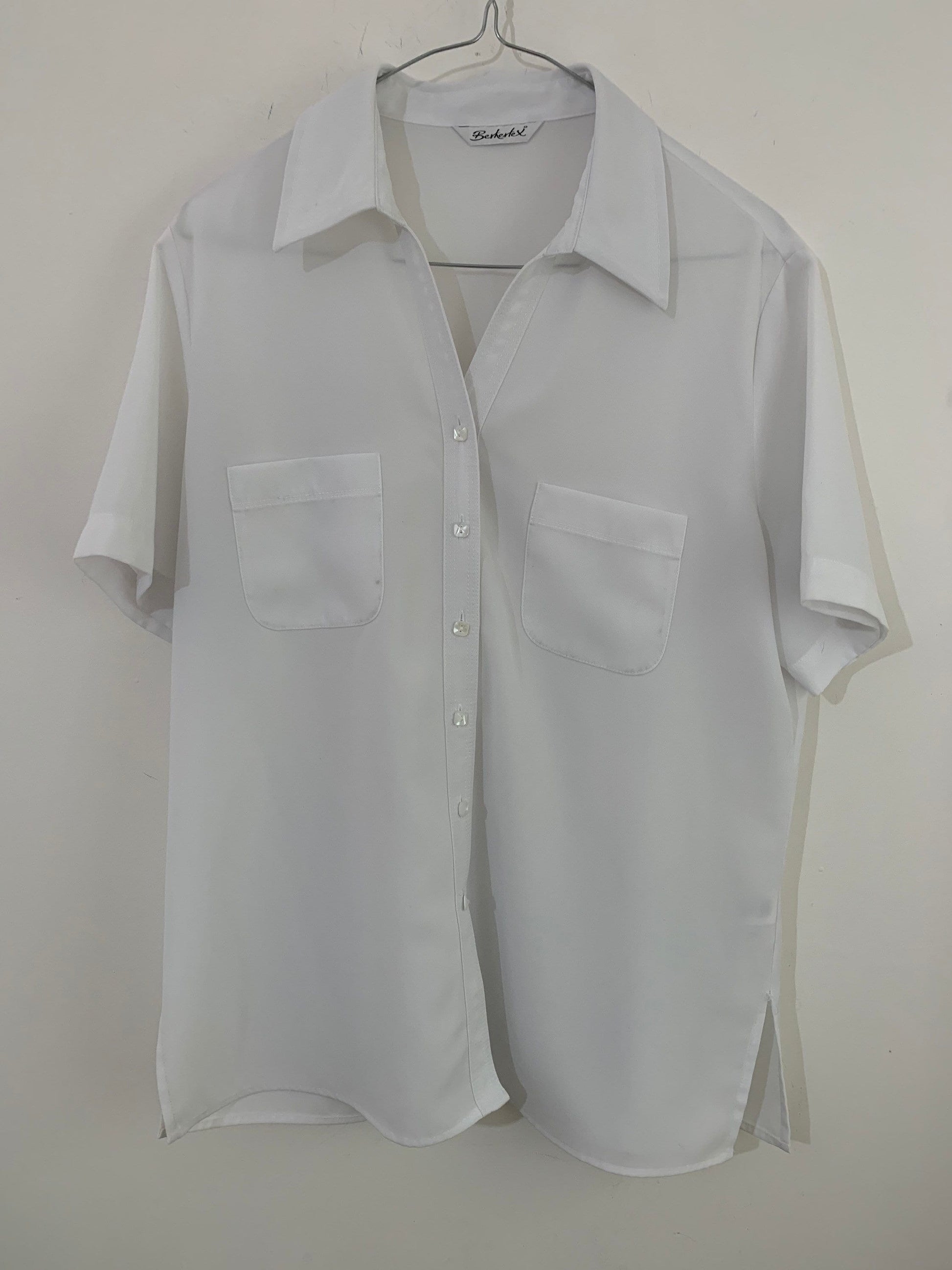 White Vintage Blouse Semi Sheer Button Through Boxy Shirt Sleeves - Size 14