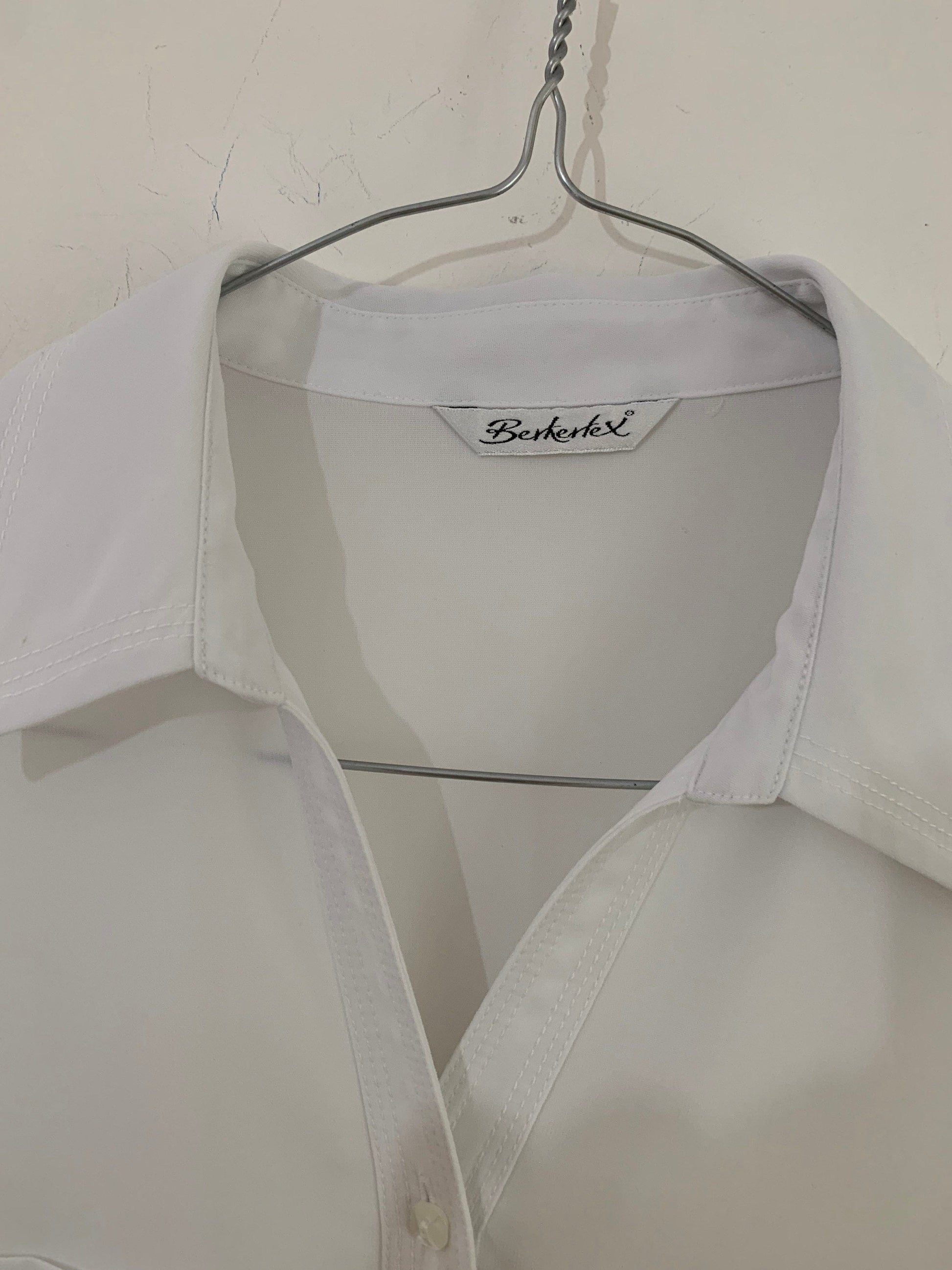 White Vintage Blouse Semi Sheer Button Through Boxy Shirt Sleeves - Size 14